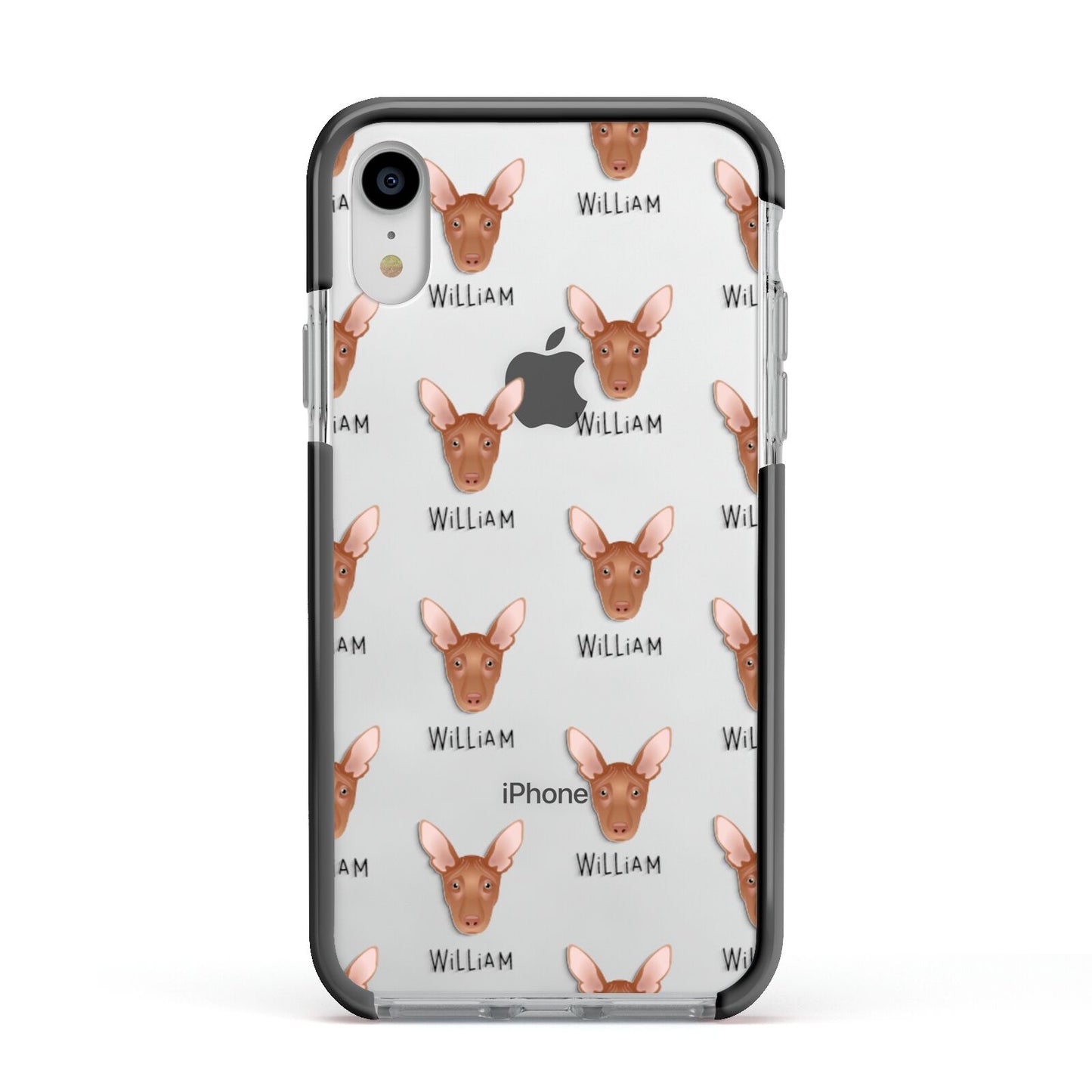 Pharaoh Hound Icon with Name Apple iPhone XR Impact Case Black Edge on Silver Phone