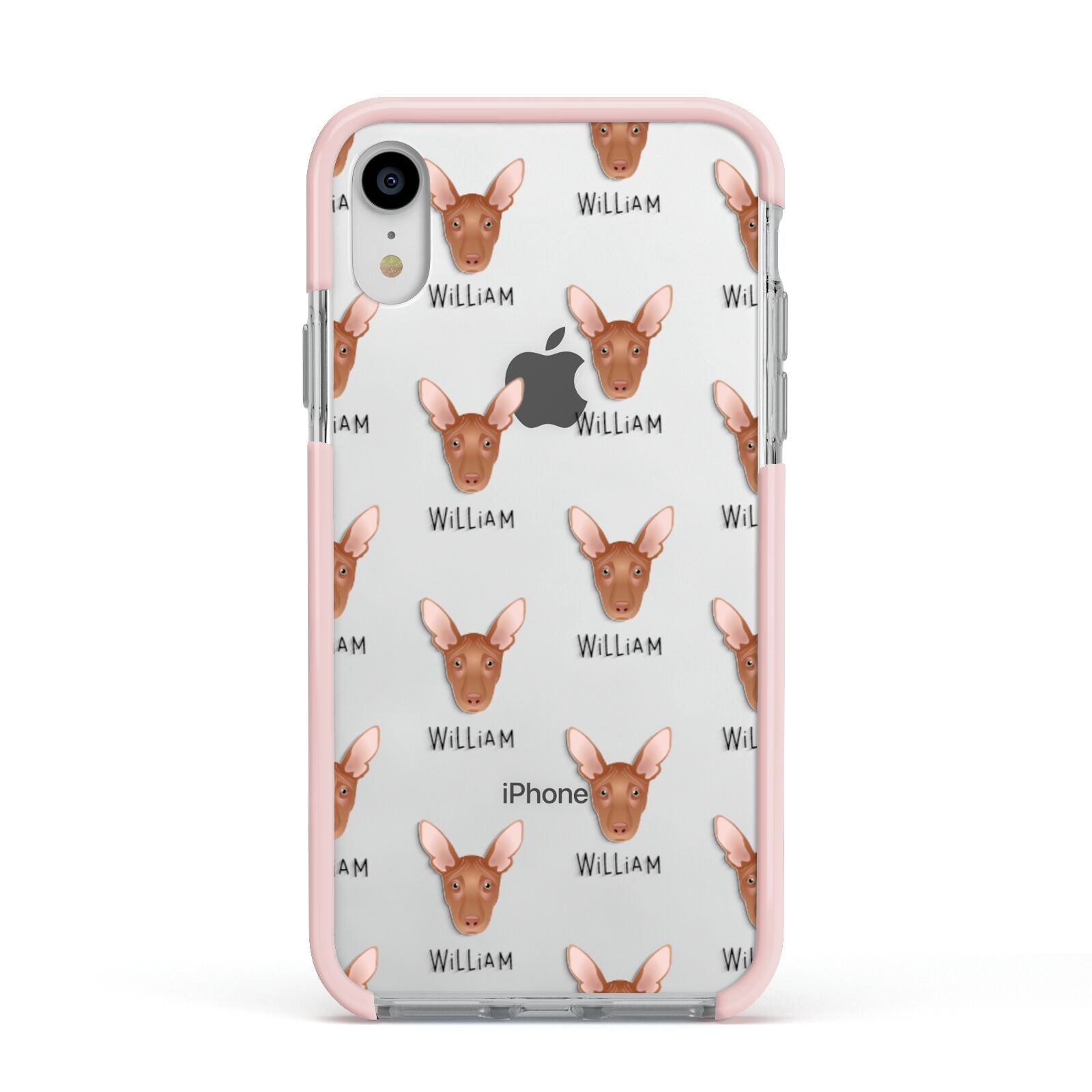 Pharaoh Hound Icon with Name Apple iPhone XR Impact Case Pink Edge on Silver Phone