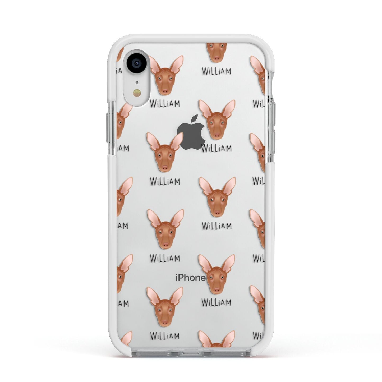 Pharaoh Hound Icon with Name Apple iPhone XR Impact Case White Edge on Silver Phone