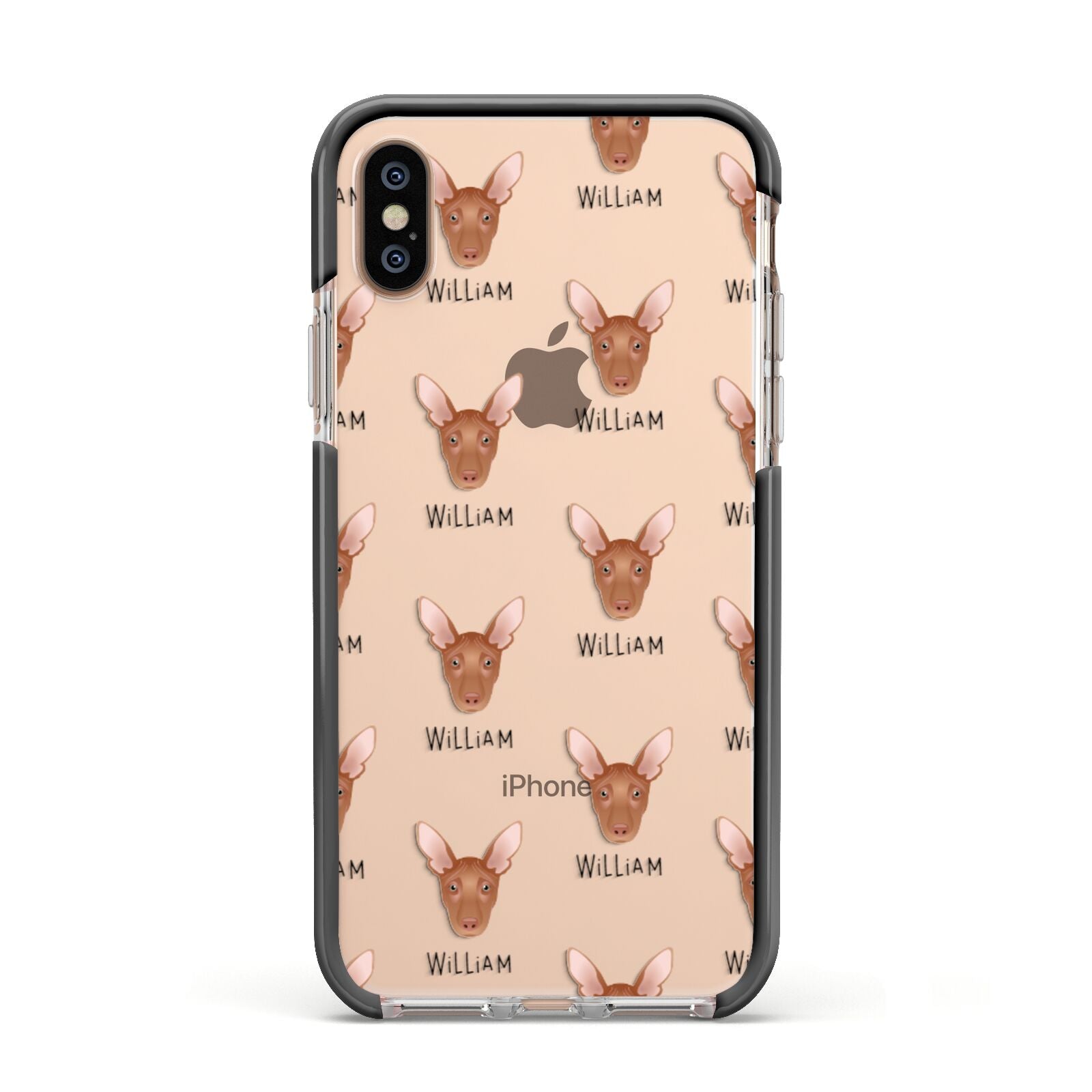 Pharaoh Hound Icon with Name Apple iPhone Xs Impact Case Black Edge on Gold Phone