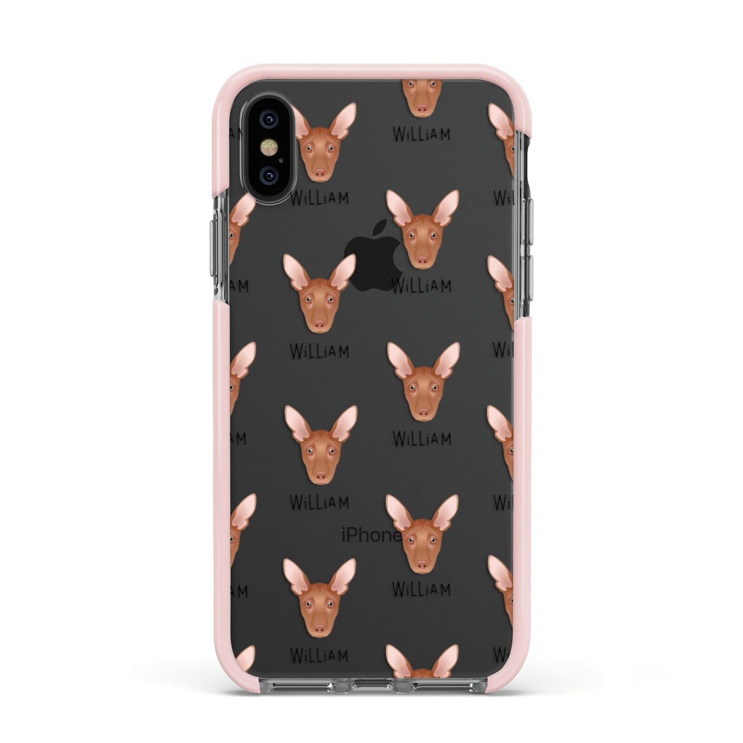 Pharaoh Hound Icon with Name Apple iPhone Xs Impact Case Pink Edge on Black Phone