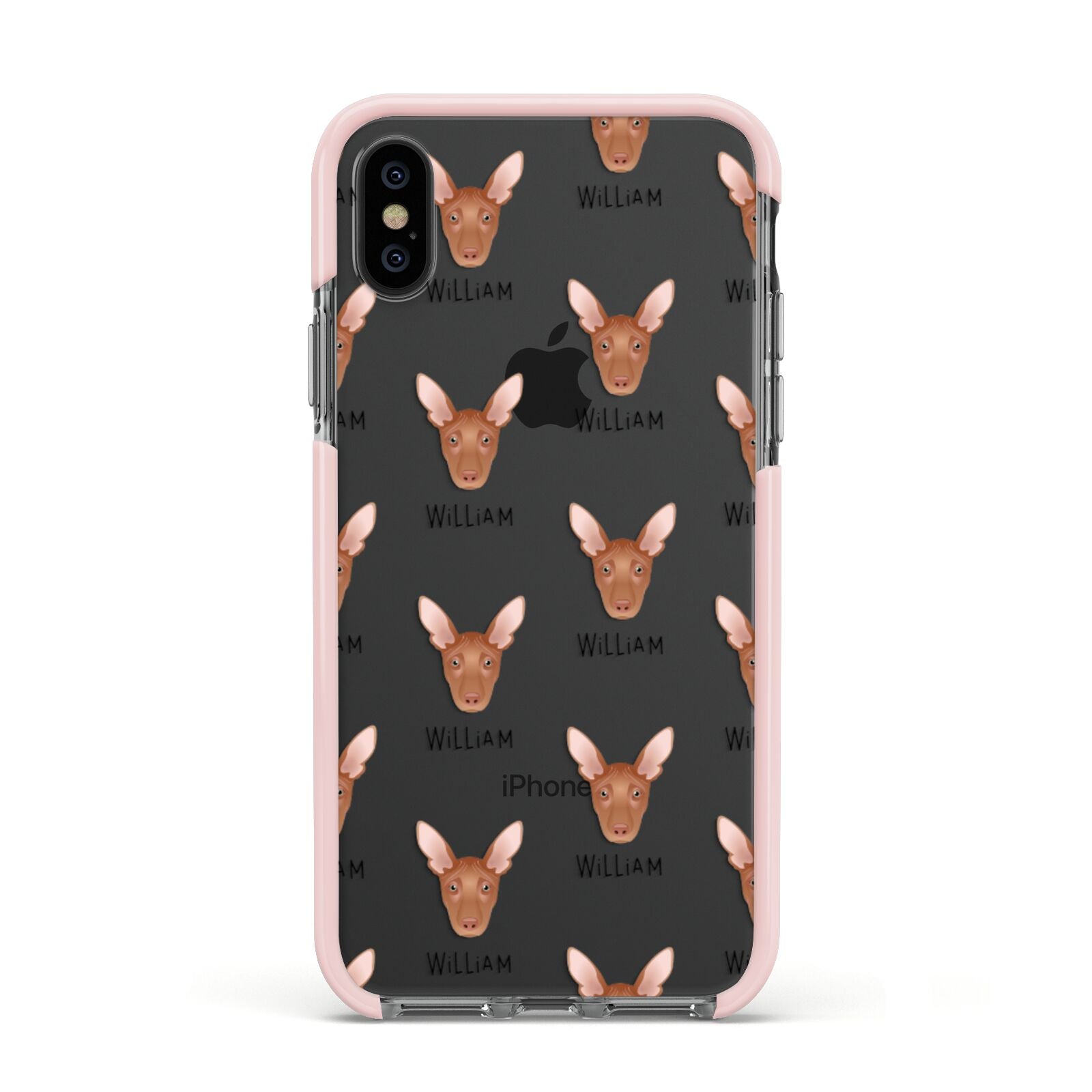 Pharaoh Hound Icon with Name Apple iPhone Xs Impact Case Pink Edge on Black Phone
