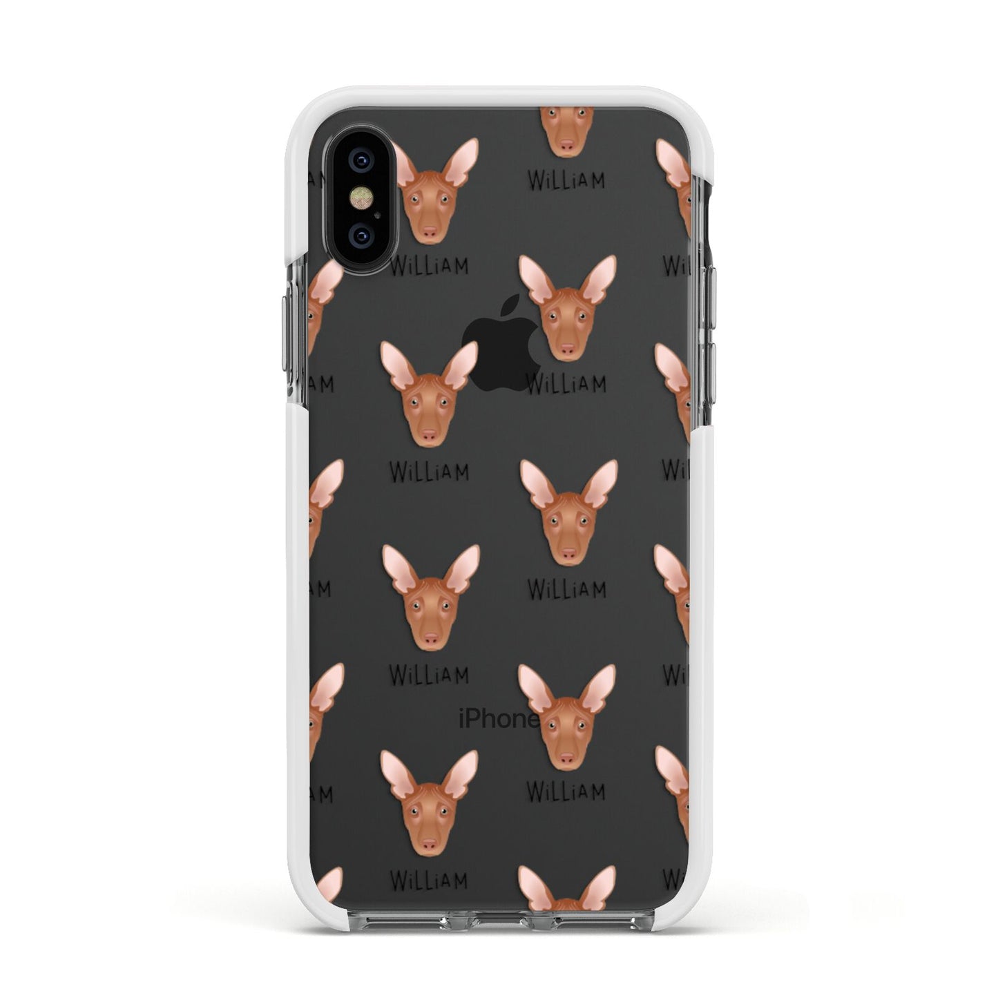 Pharaoh Hound Icon with Name Apple iPhone Xs Impact Case White Edge on Black Phone