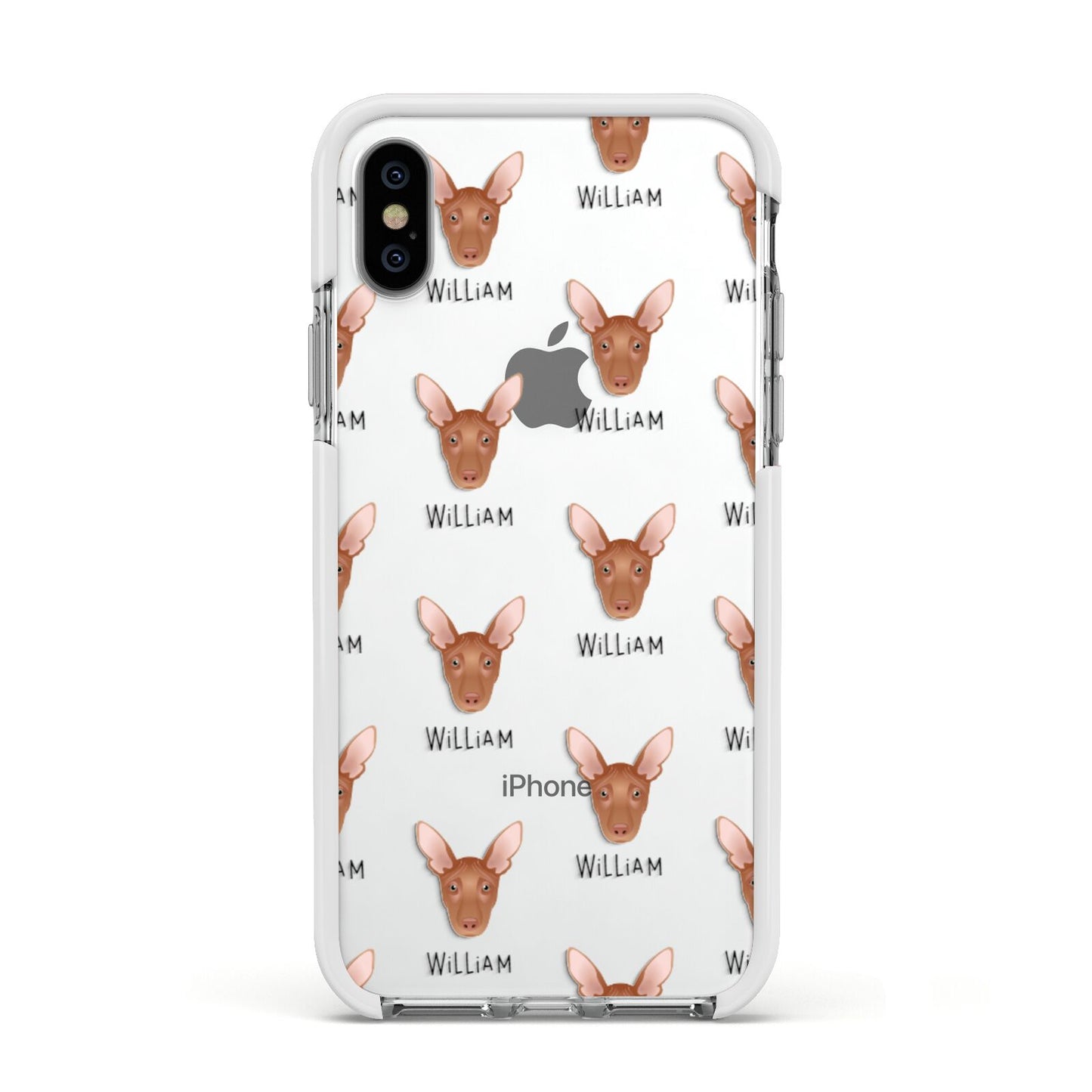 Pharaoh Hound Icon with Name Apple iPhone Xs Impact Case White Edge on Silver Phone