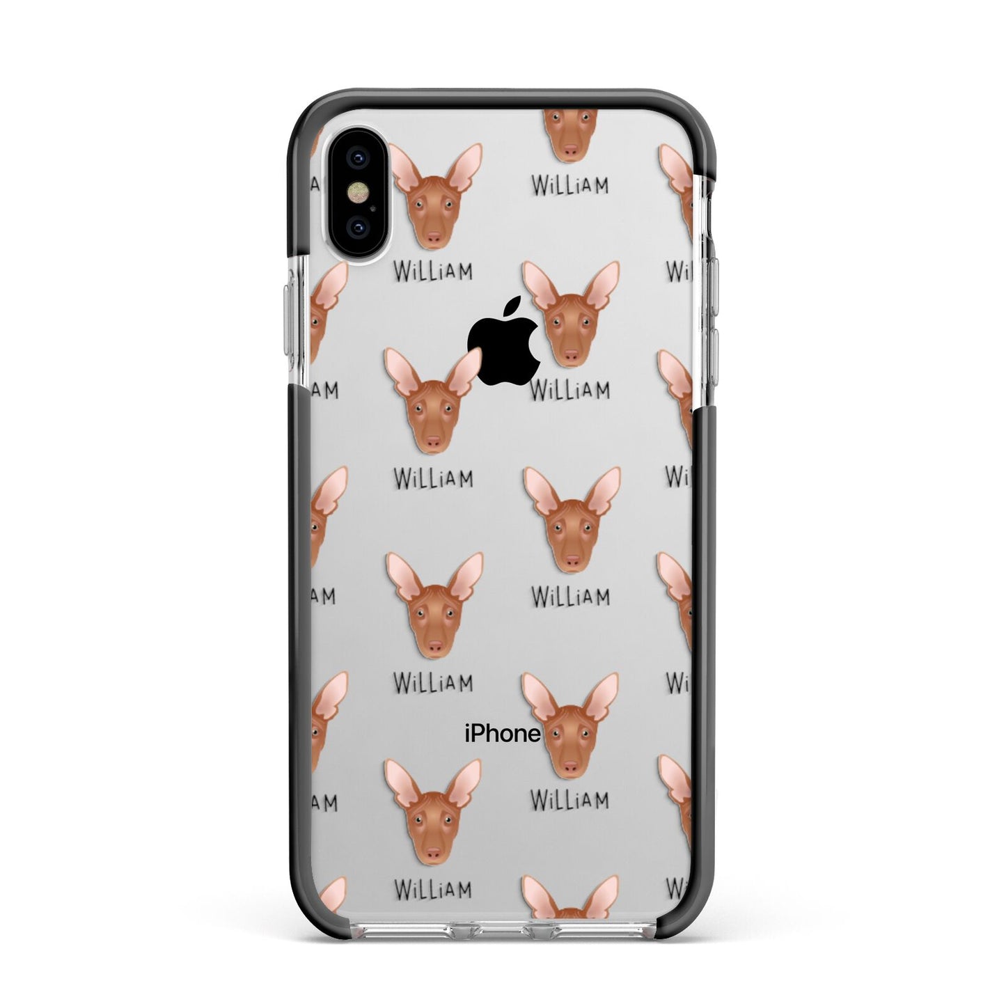 Pharaoh Hound Icon with Name Apple iPhone Xs Max Impact Case Black Edge on Silver Phone