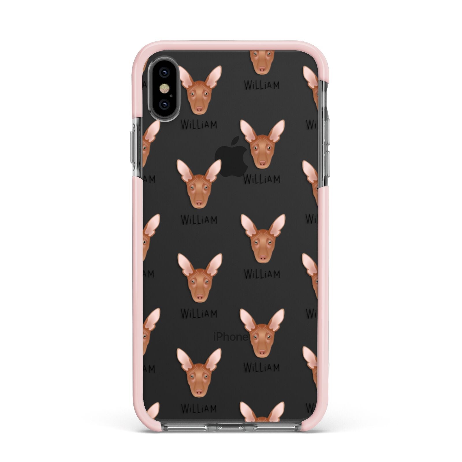 Pharaoh Hound Icon with Name Apple iPhone Xs Max Impact Case Pink Edge on Black Phone