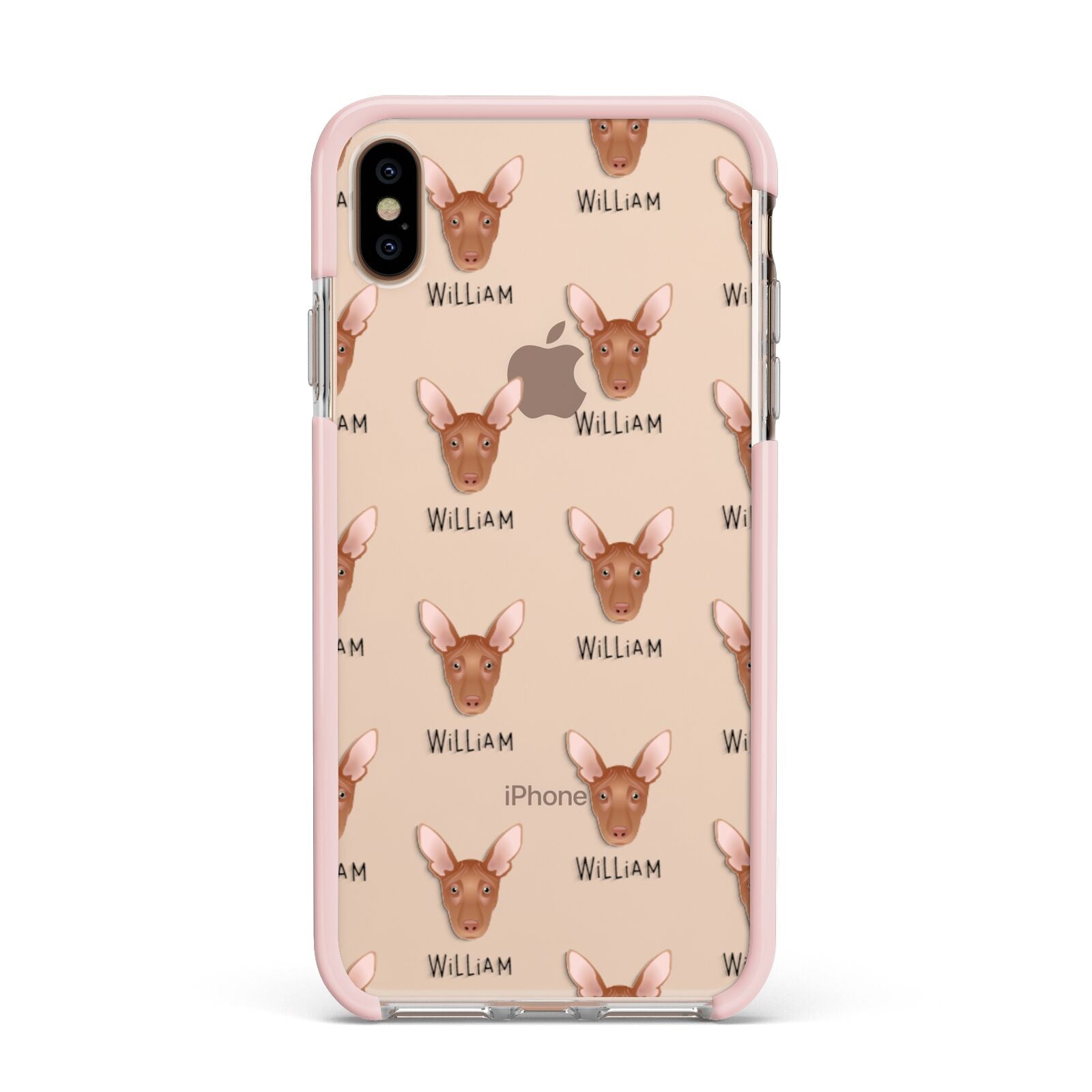 Pharaoh Hound Icon with Name Apple iPhone Xs Max Impact Case Pink Edge on Gold Phone