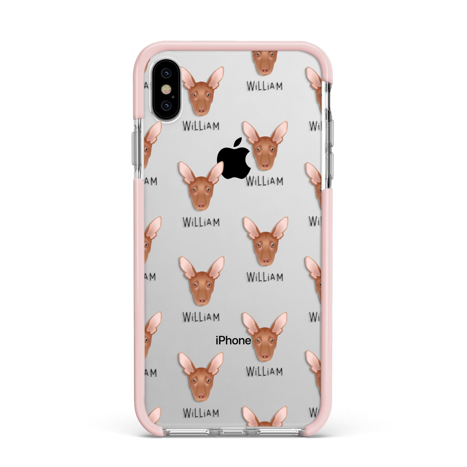 Pharaoh Hound Icon with Name Apple iPhone Xs Max Impact Case Pink Edge on Silver Phone