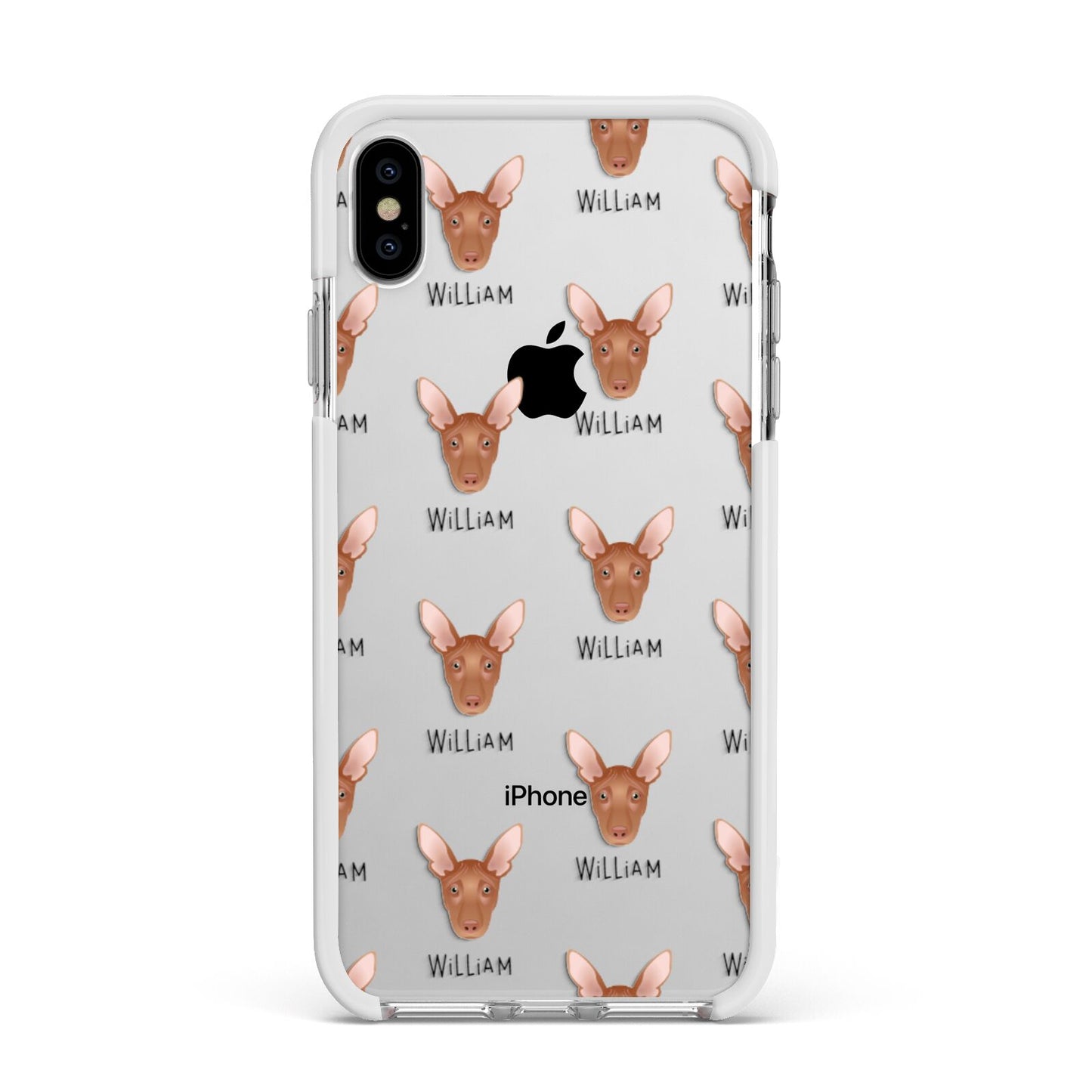Pharaoh Hound Icon with Name Apple iPhone Xs Max Impact Case White Edge on Silver Phone