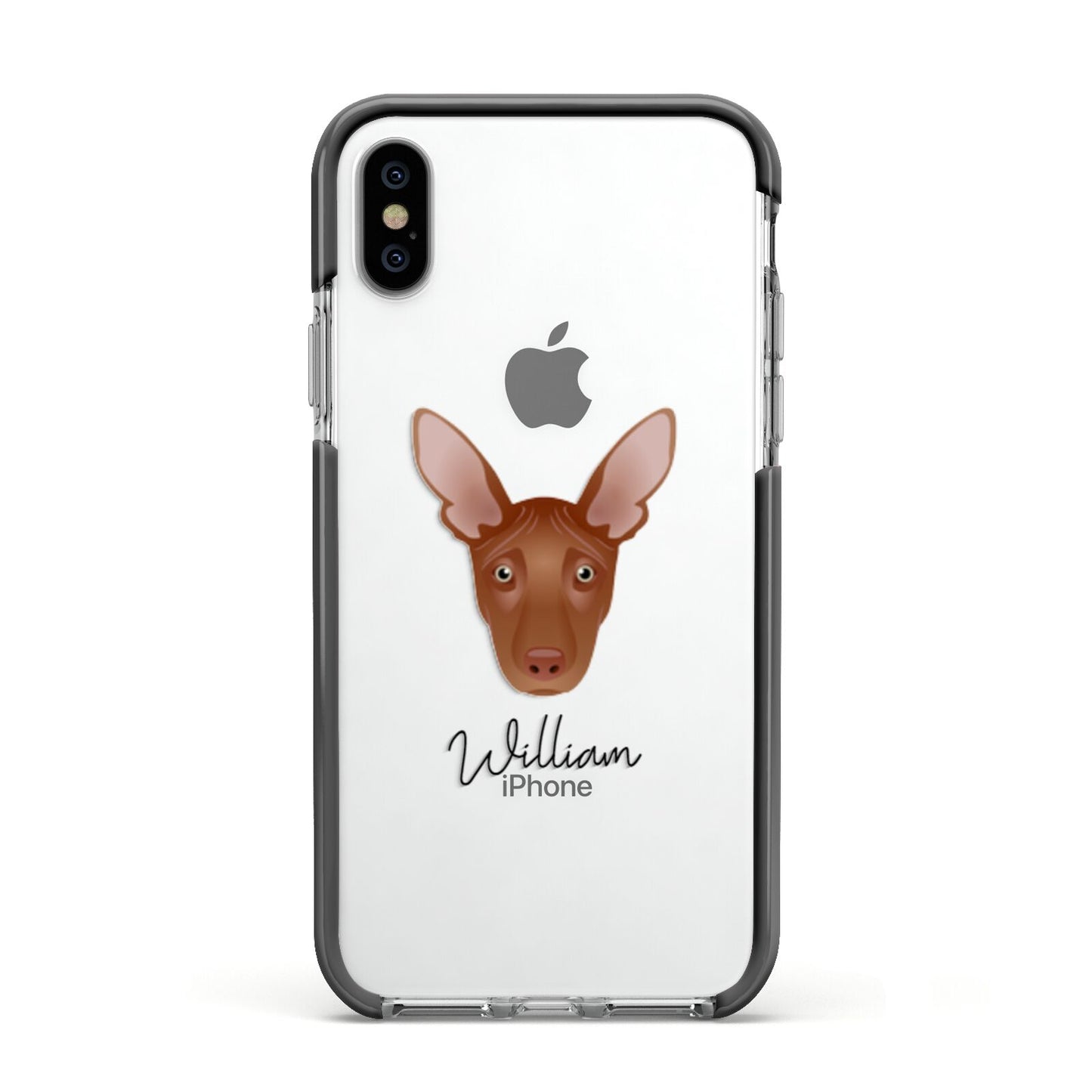 Pharaoh Hound Personalised Apple iPhone Xs Impact Case Black Edge on Silver Phone