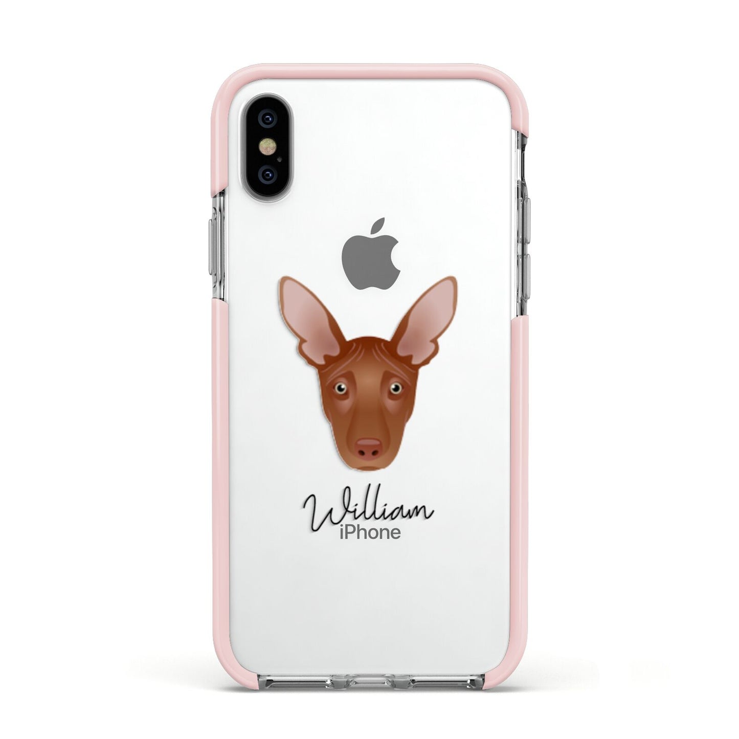 Pharaoh Hound Personalised Apple iPhone Xs Impact Case Pink Edge on Silver Phone