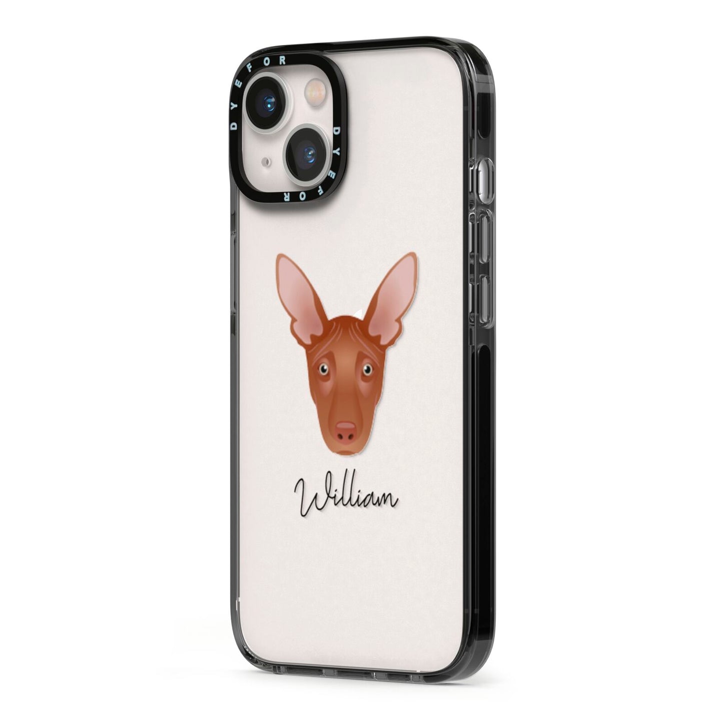 Pharaoh Hound Personalised iPhone 13 Black Impact Case Side Angle on Silver phone