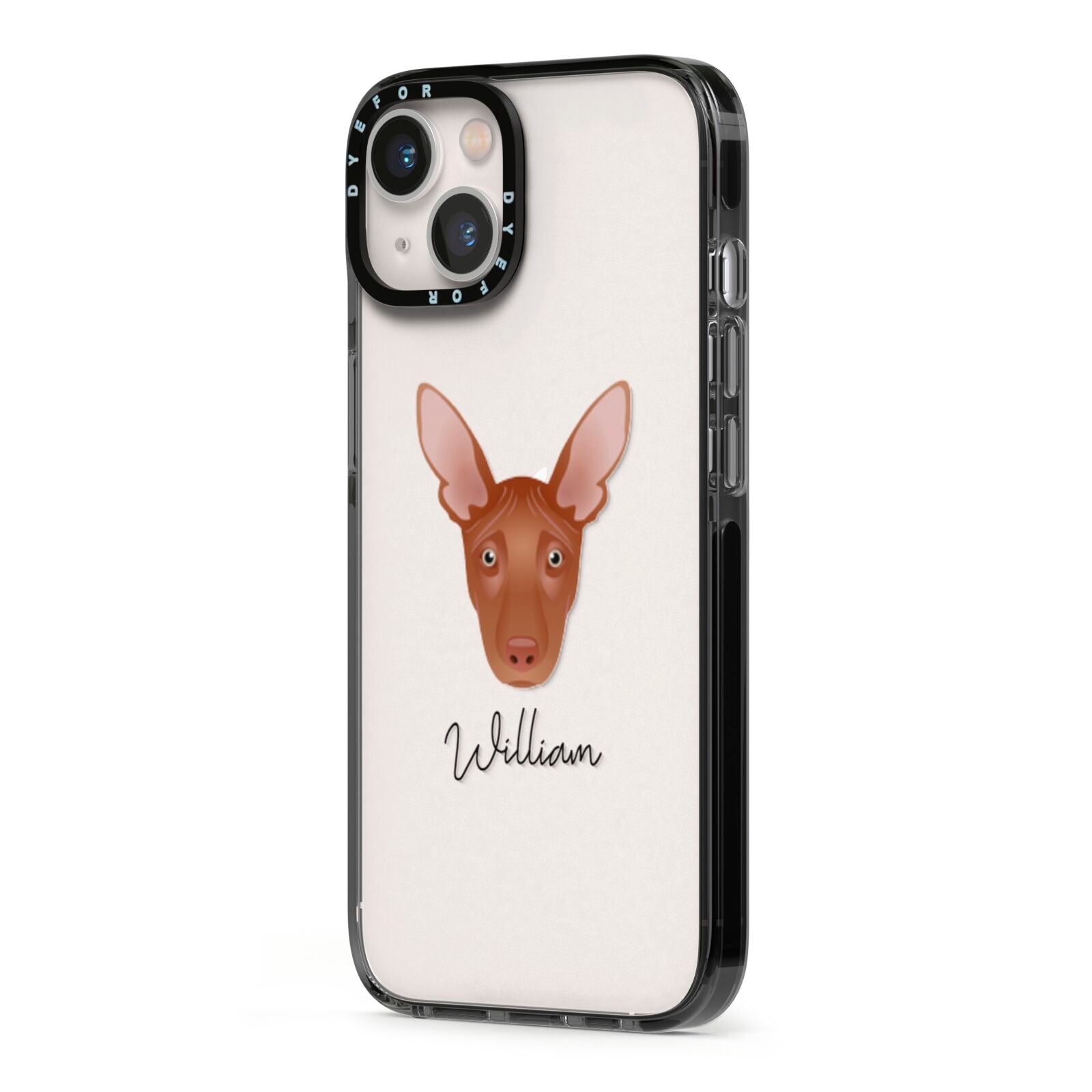 Pharaoh Hound Personalised iPhone 13 Black Impact Case Side Angle on Silver phone