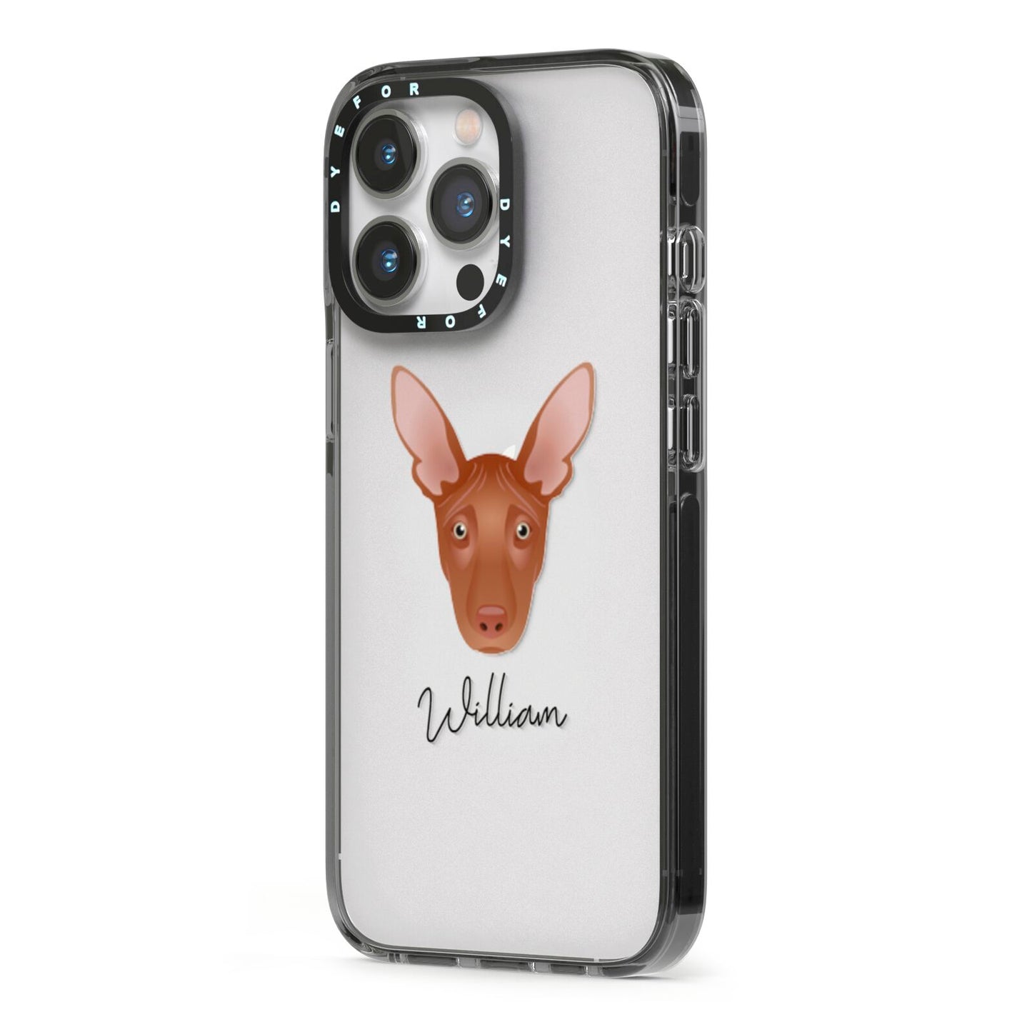 Pharaoh Hound Personalised iPhone 13 Pro Black Impact Case Side Angle on Silver phone
