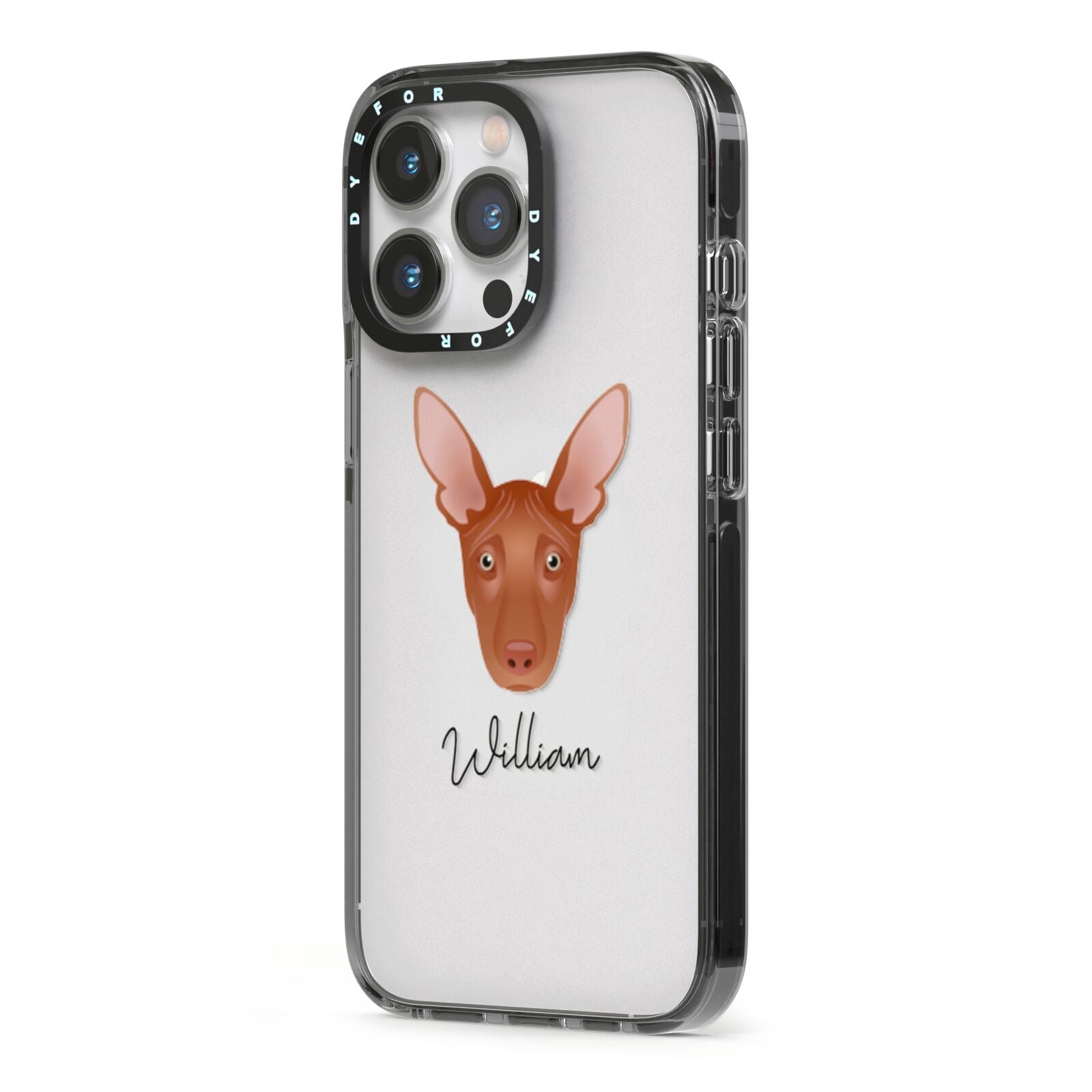 Pharaoh Hound Personalised iPhone 13 Pro Black Impact Case Side Angle on Silver phone