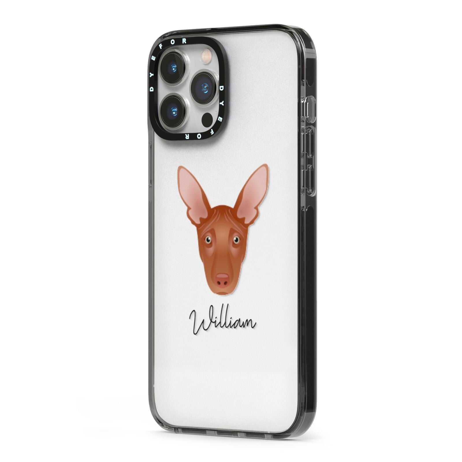 Pharaoh Hound Personalised iPhone 13 Pro Max Black Impact Case Side Angle on Silver phone