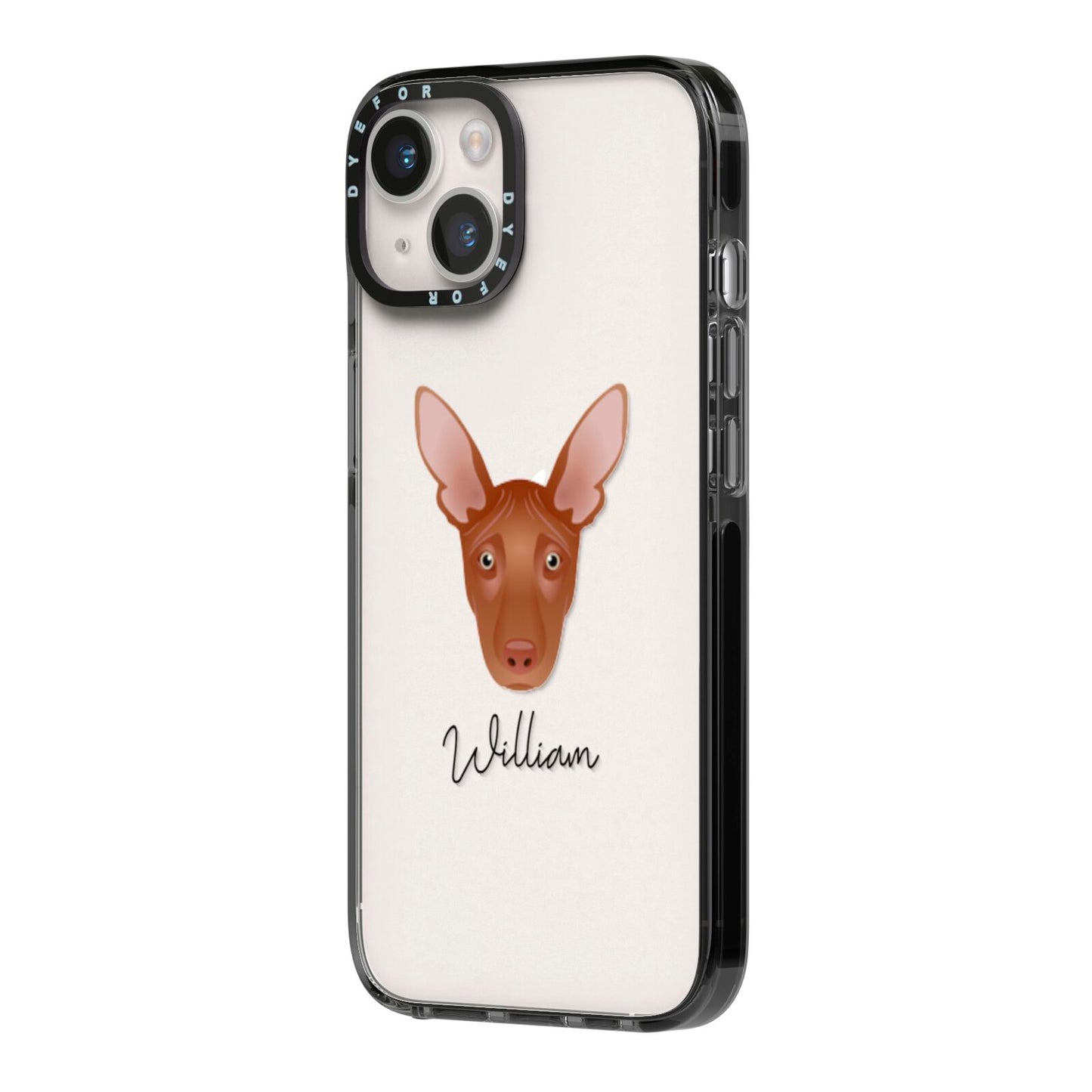 Pharaoh Hound Personalised iPhone 14 Black Impact Case Side Angle on Silver phone