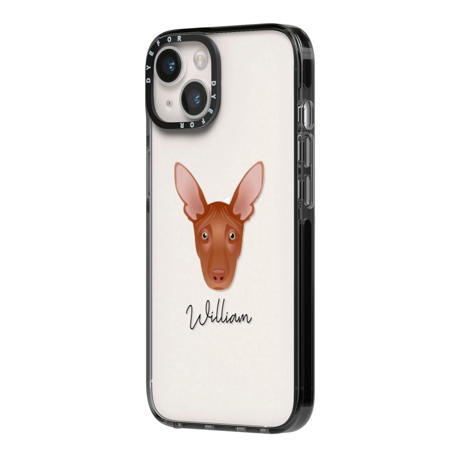 Pharaoh Hound Personalised iPhone 14 Black Impact Case Side Angle on Silver phone