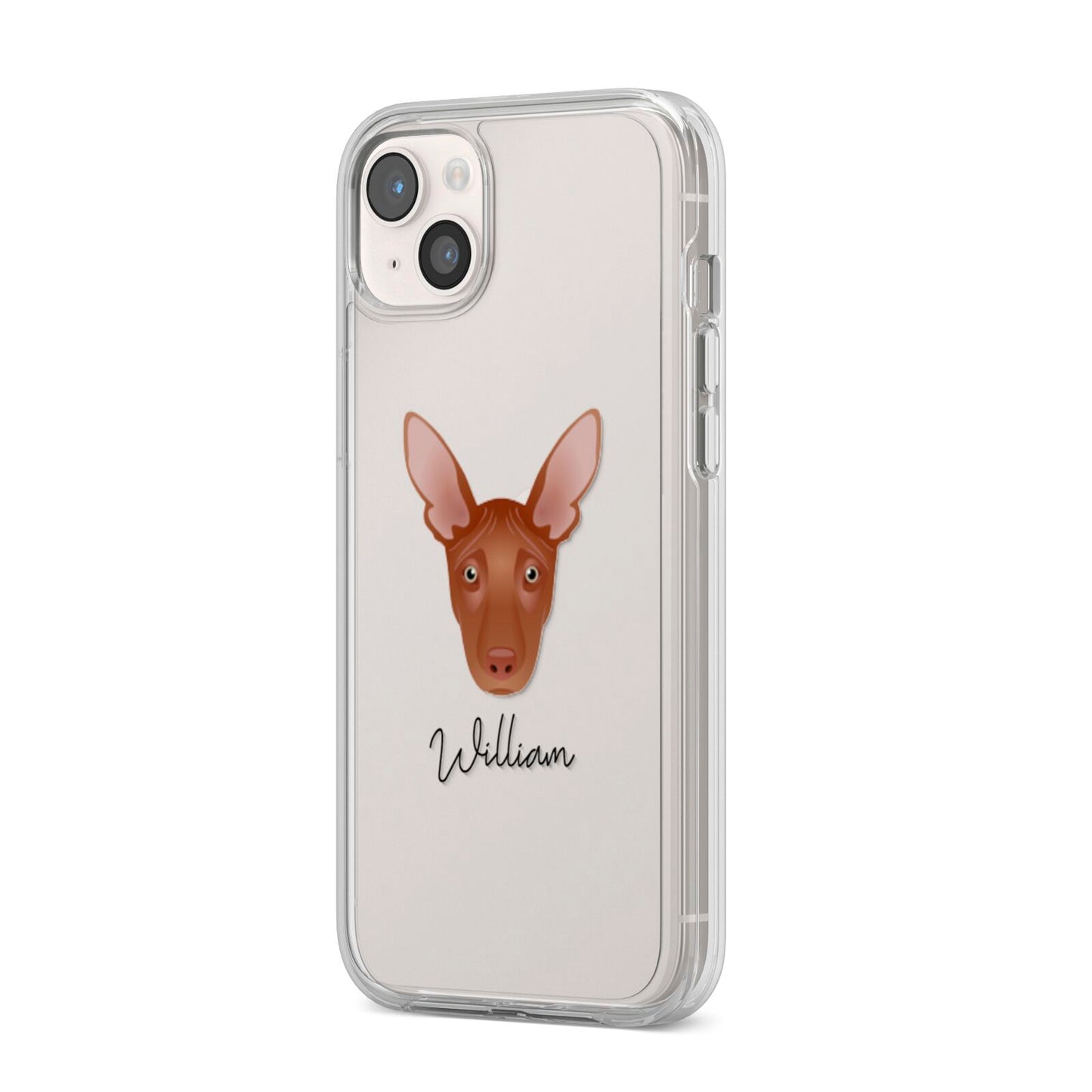 Pharaoh Hound Personalised iPhone 14 Plus Clear Tough Case Starlight Angled Image
