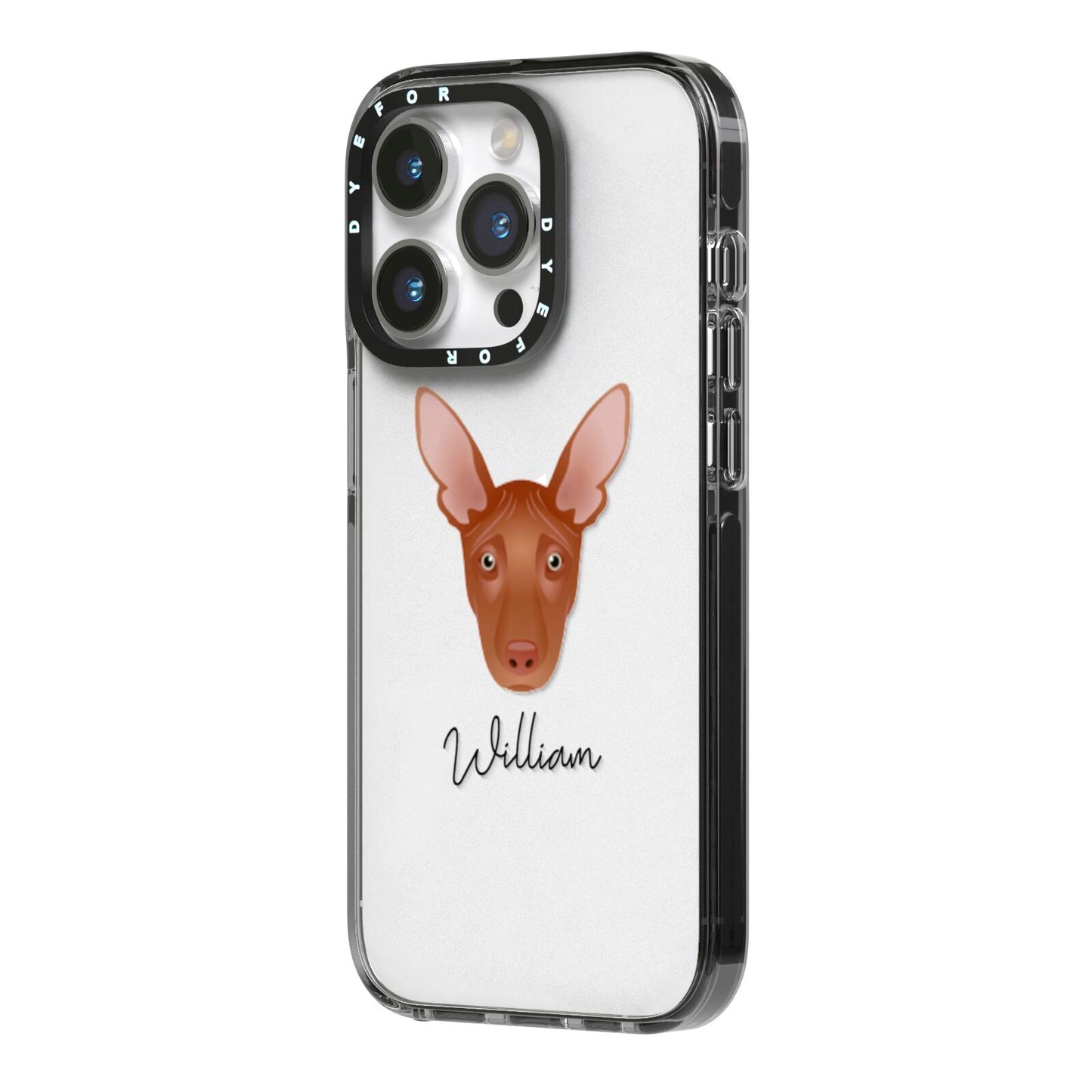 Pharaoh Hound Personalised iPhone 14 Pro Black Impact Case Side Angle on Silver phone