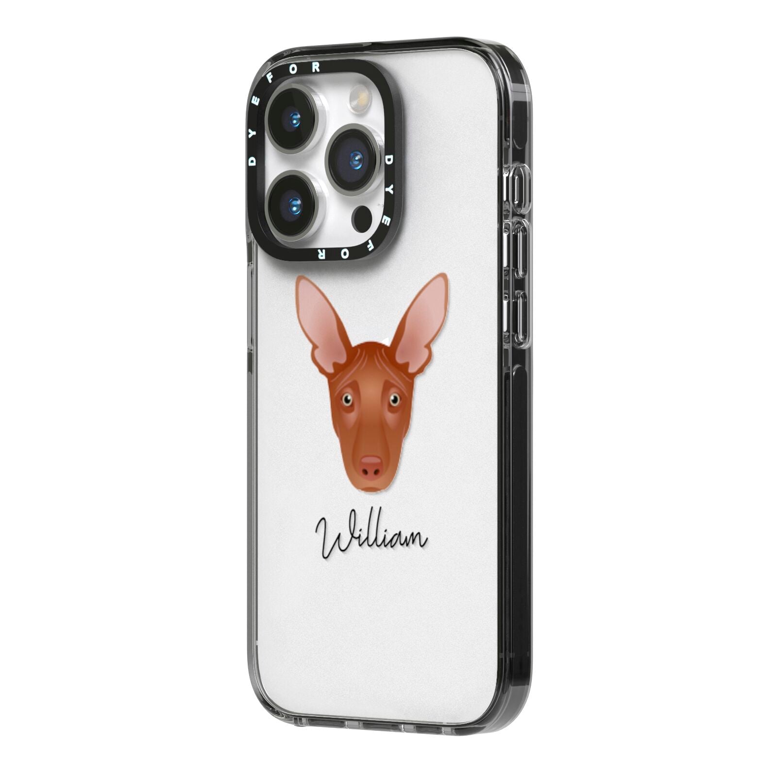 Pharaoh Hound Personalised iPhone 14 Pro Black Impact Case Side Angle on Silver phone