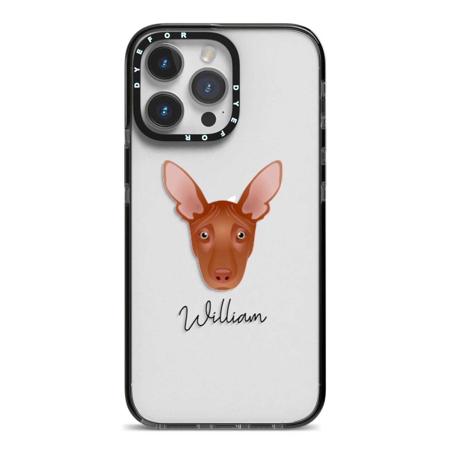 Pharaoh Hound Personalised iPhone 14 Pro Max Black Impact Case on Silver phone