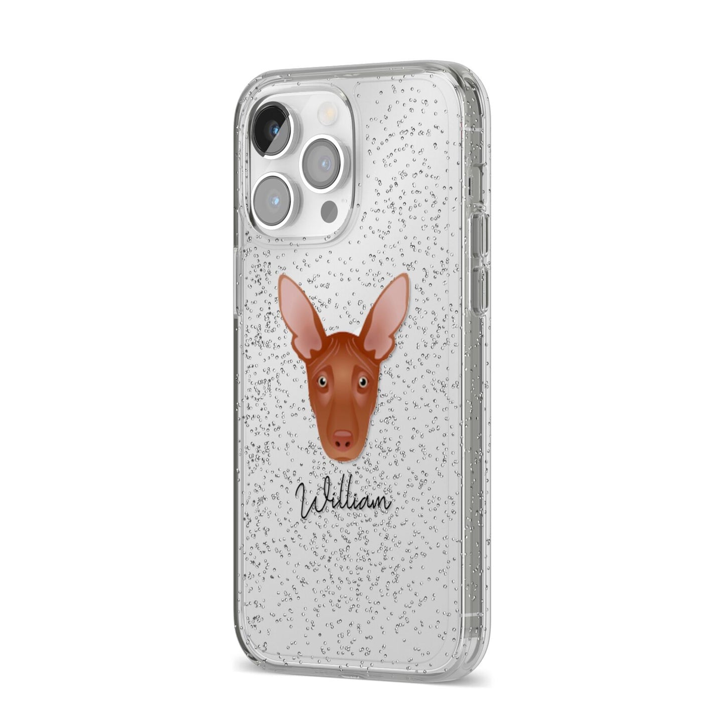 Pharaoh Hound Personalised iPhone 14 Pro Max Glitter Tough Case Silver Angled Image