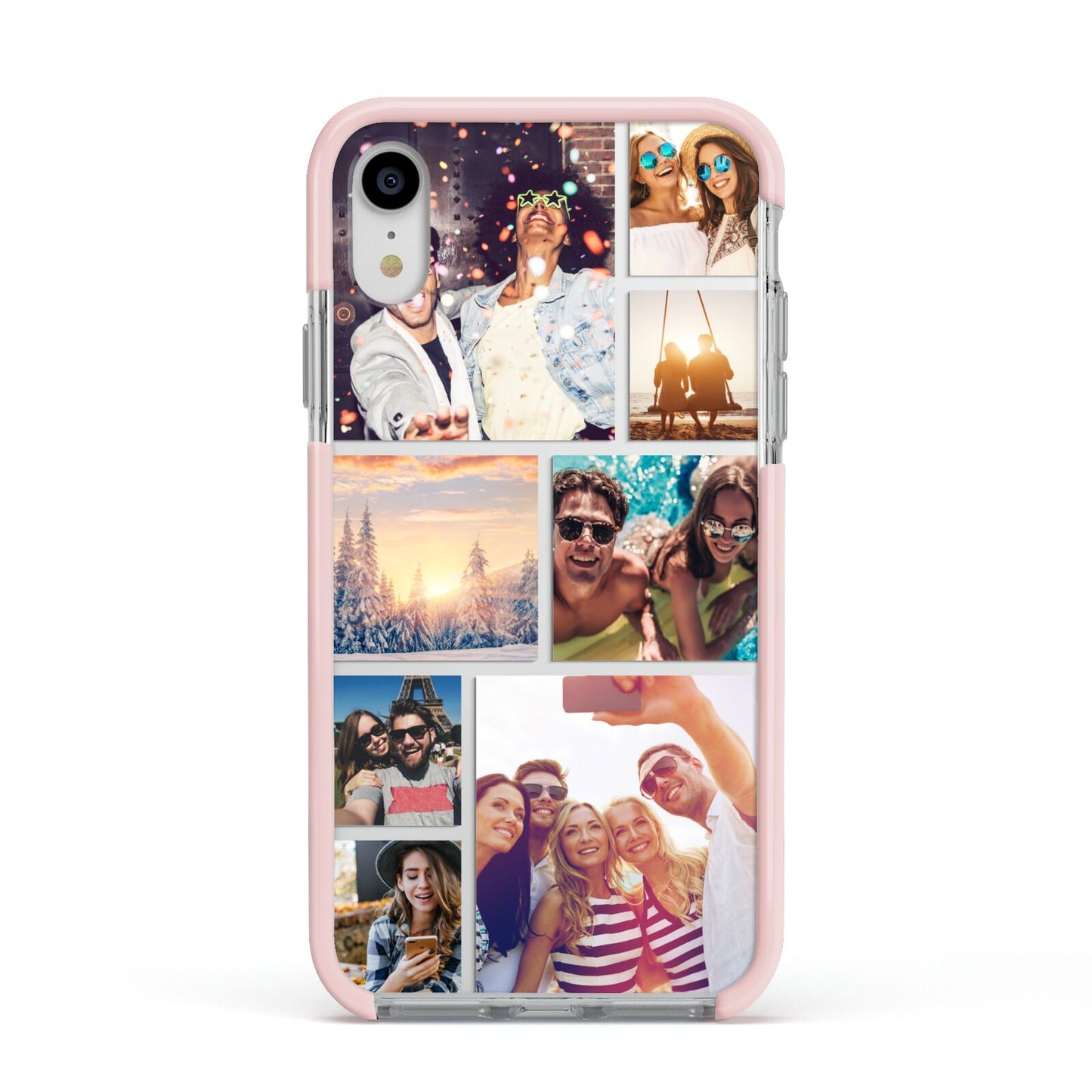 Photo Collage Apple iPhone XR Impact Case Pink Edge on Silver Phone
