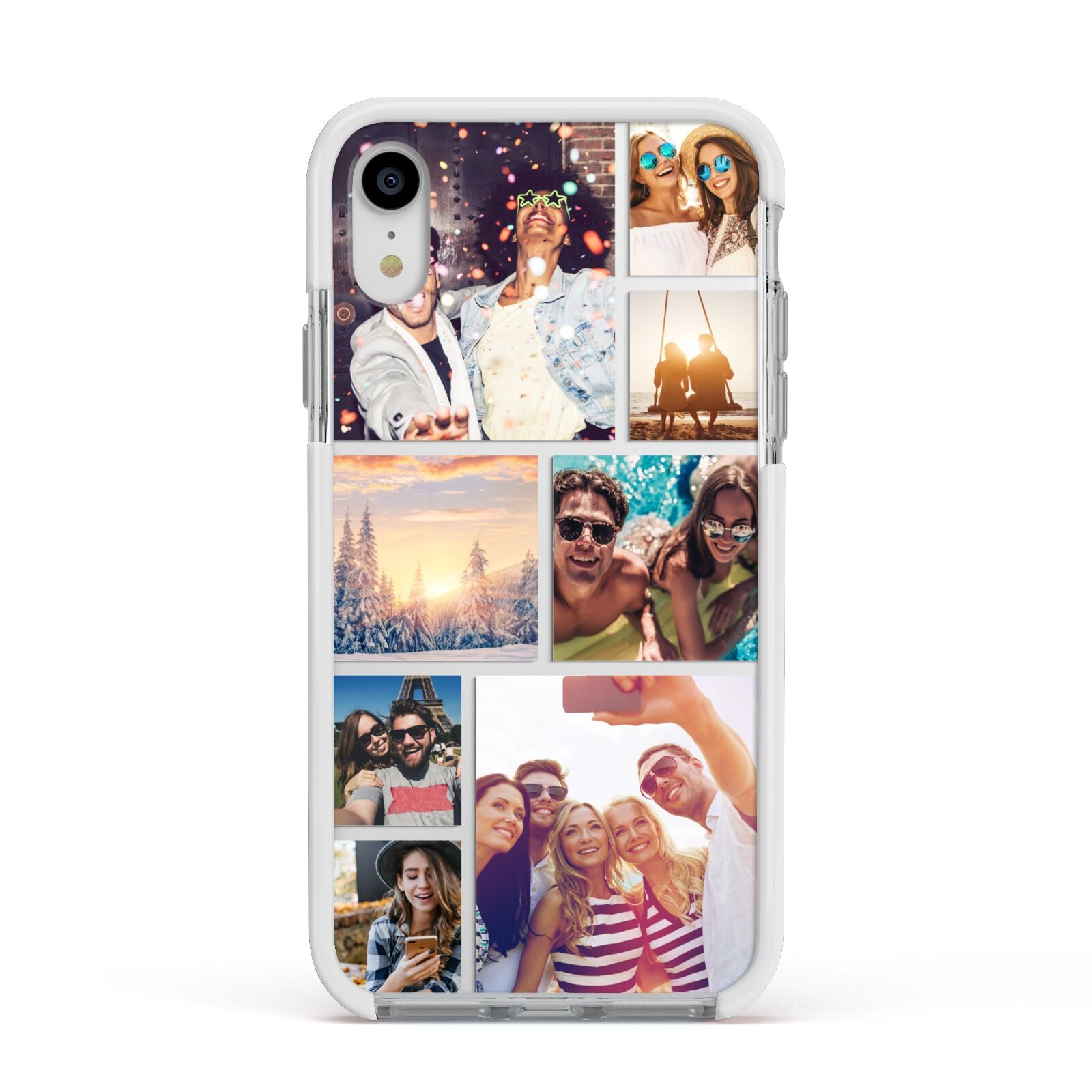 Photo Collage Apple iPhone XR Impact Case White Edge on Silver Phone