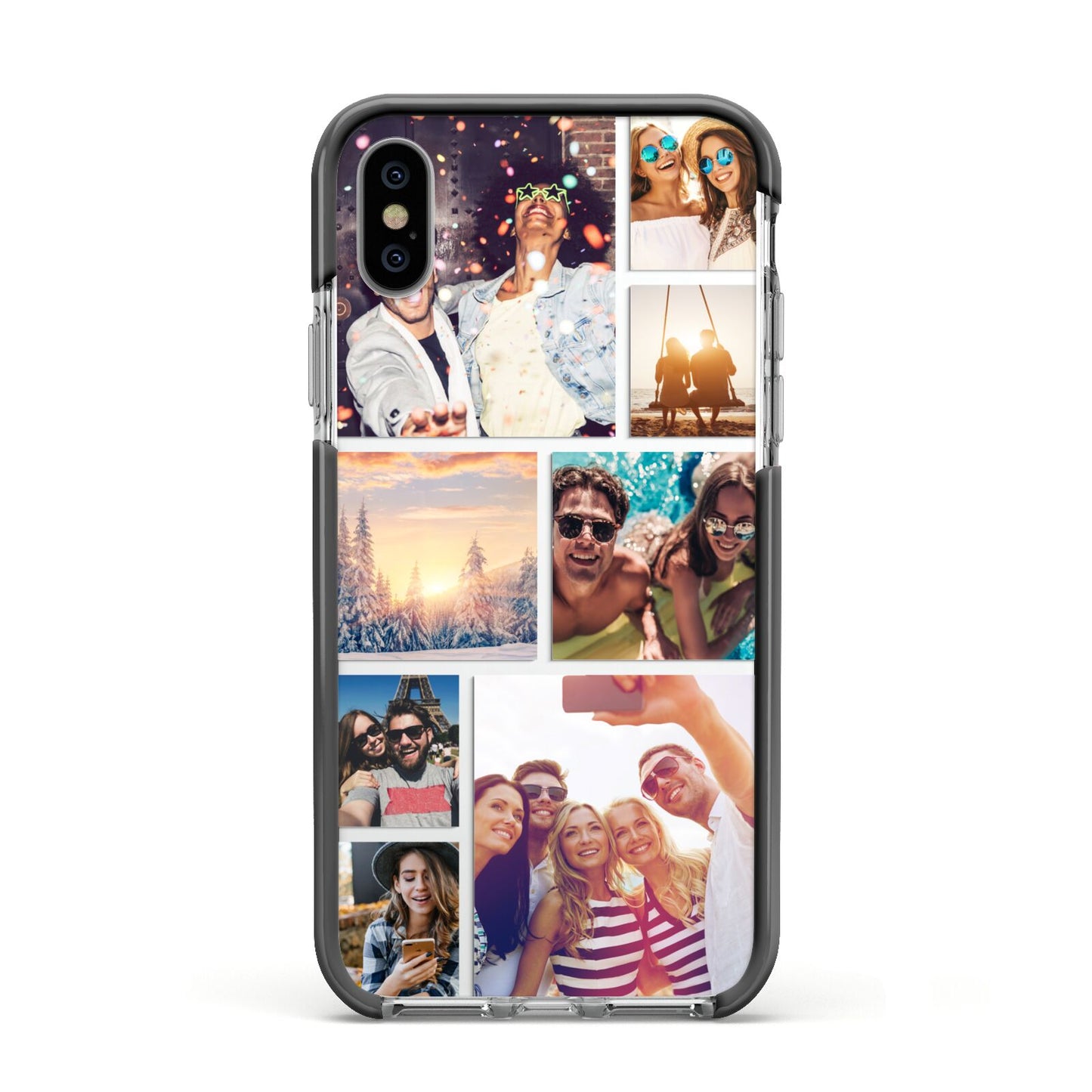 Photo Collage Apple iPhone Xs Impact Case Black Edge on Silver Phone