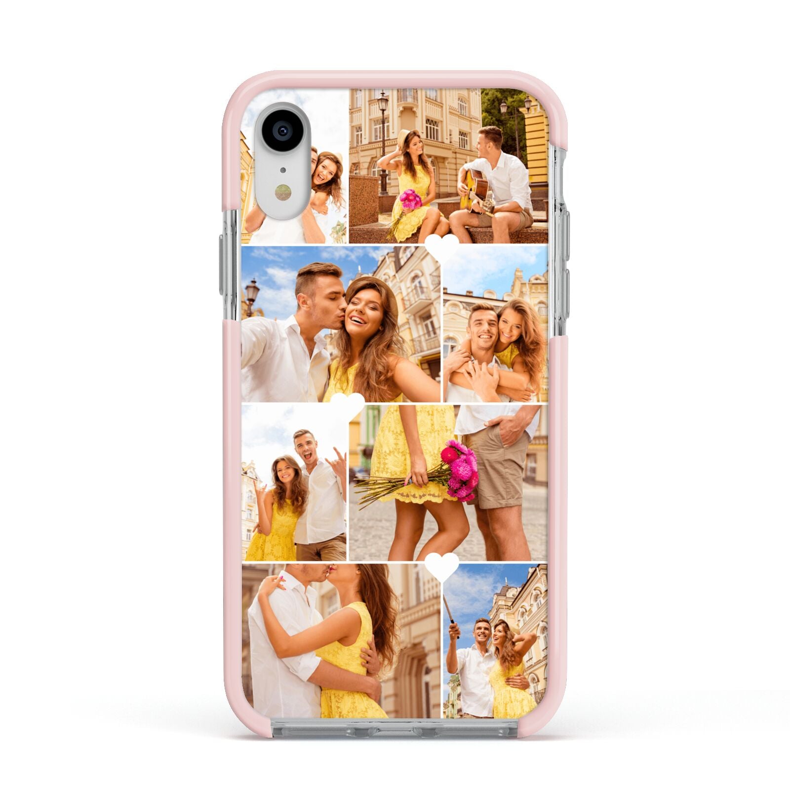 Photo Collage Heart Apple iPhone XR Impact Case Pink Edge on Silver Phone