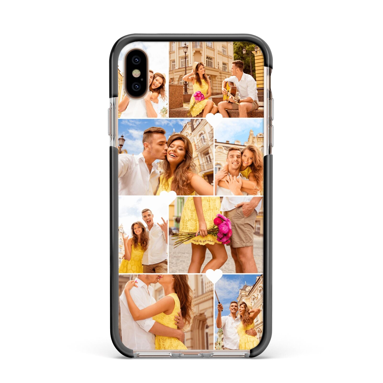 Photo Collage Heart Apple iPhone Xs Max Impact Case Black Edge on Gold Phone