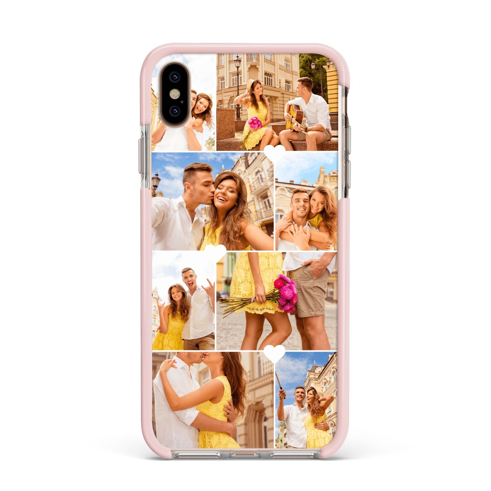 Photo Collage Heart Apple iPhone Xs Max Impact Case Pink Edge on Gold Phone