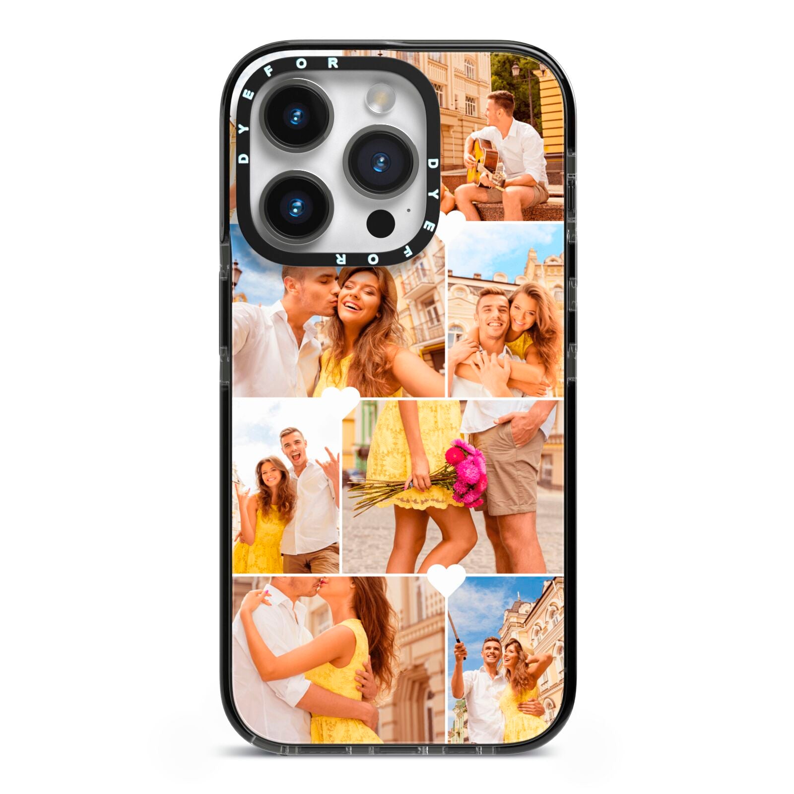 Photo Collage Heart iPhone 14 Pro Black Impact Case on Silver phone