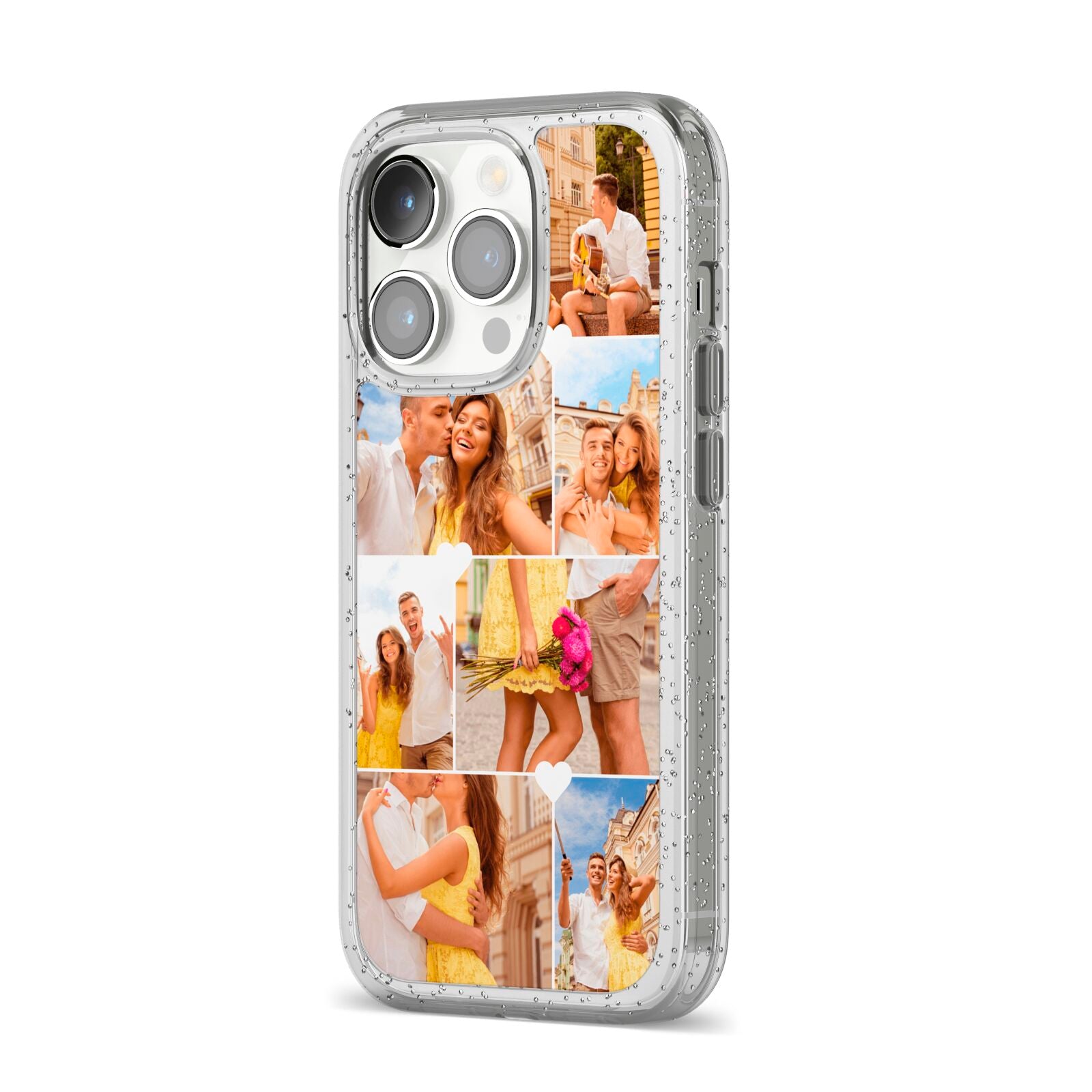 Photo Collage Heart iPhone 14 Pro Glitter Tough Case Silver Angled Image
