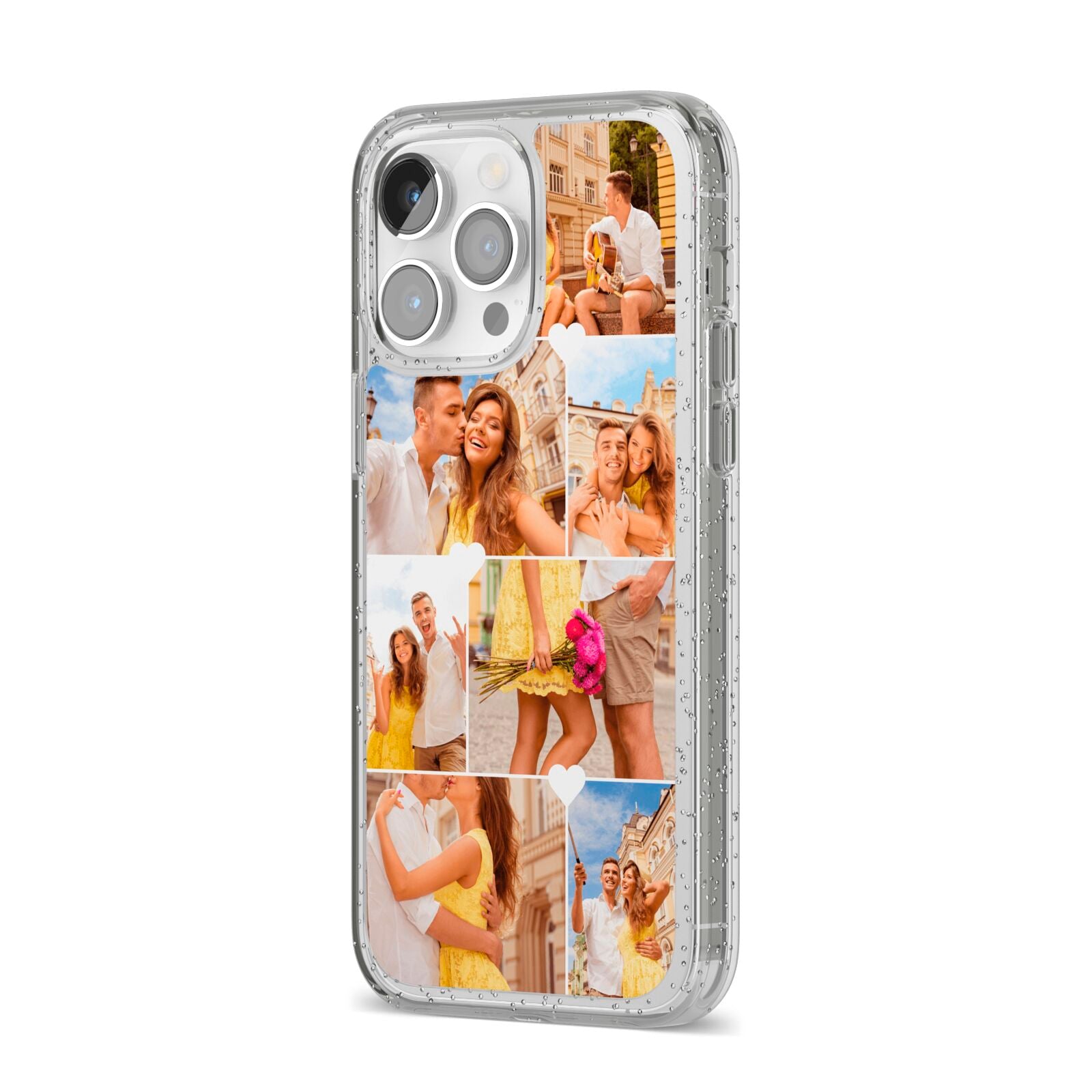 Photo Collage Heart iPhone 14 Pro Max Glitter Tough Case Silver Angled Image
