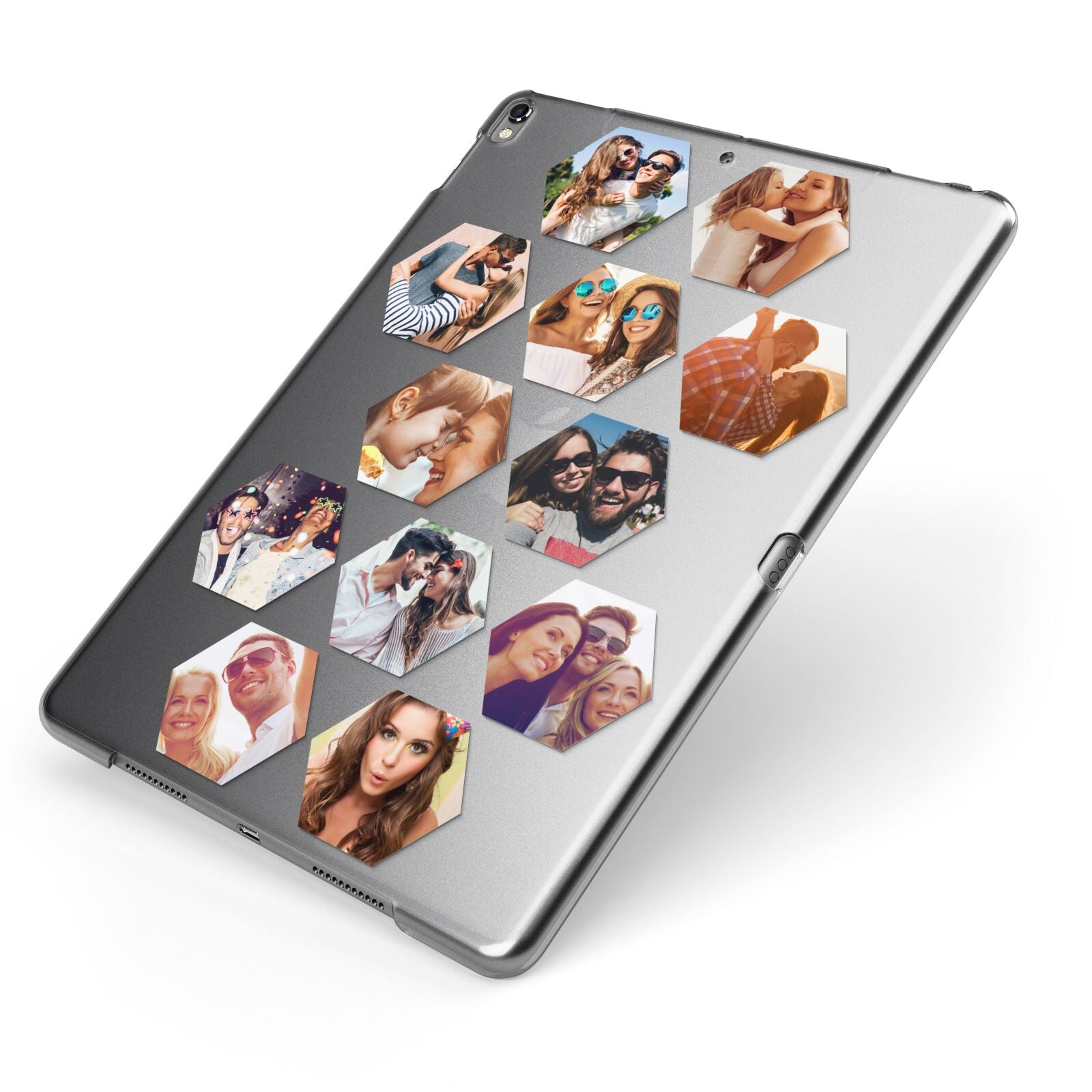Photo Collage Hexagon Apple iPad Case on Grey iPad Side View