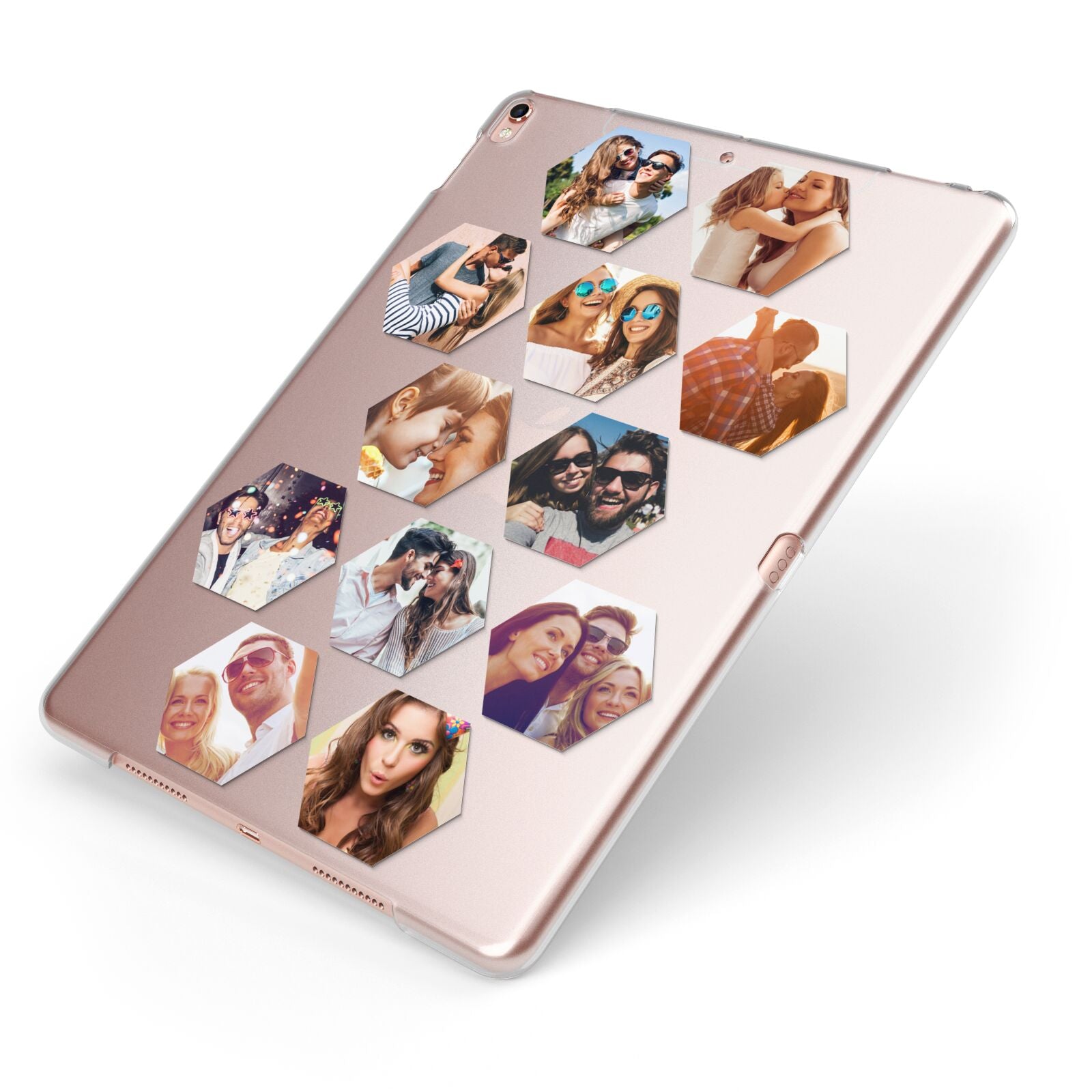 Photo Collage Hexagon Apple iPad Case on Rose Gold iPad Side View