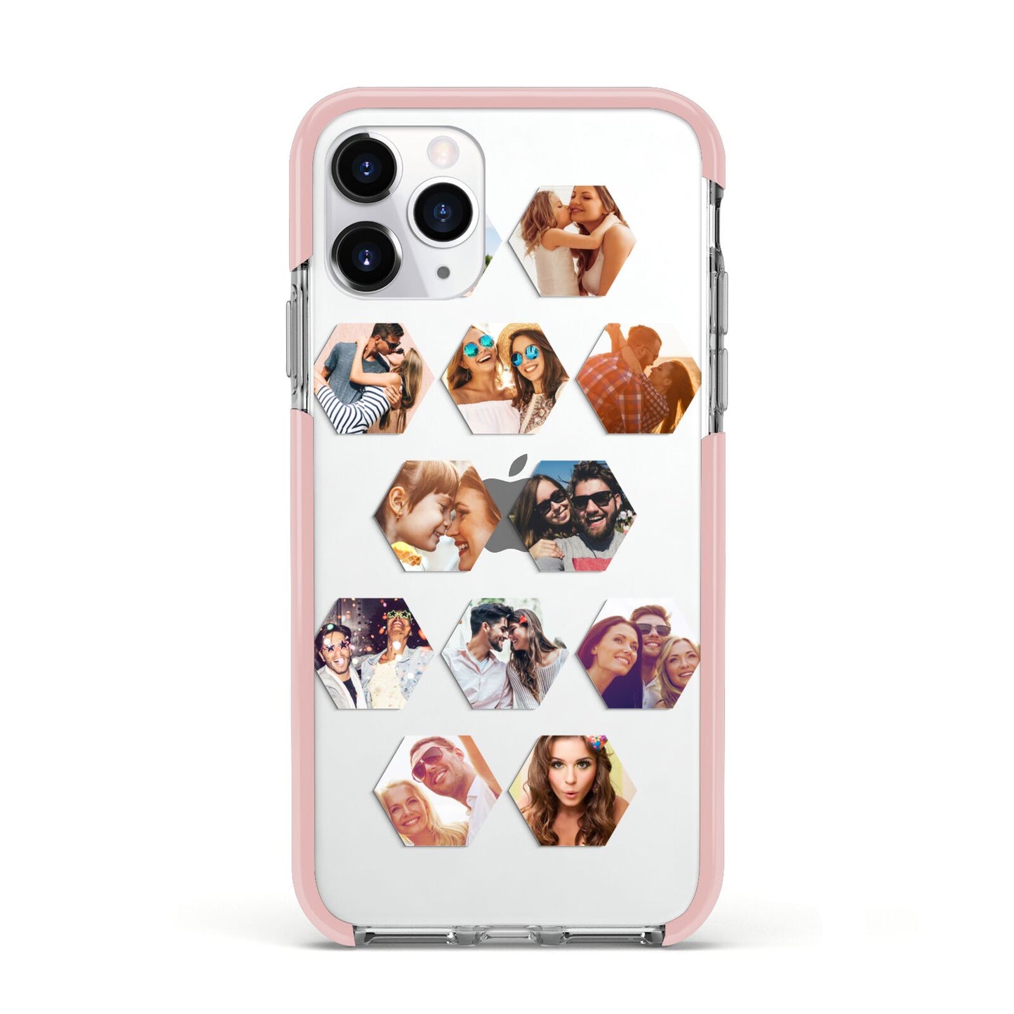 Photo Collage Hexagon Apple iPhone 11 Pro in Silver with Pink Impact Case