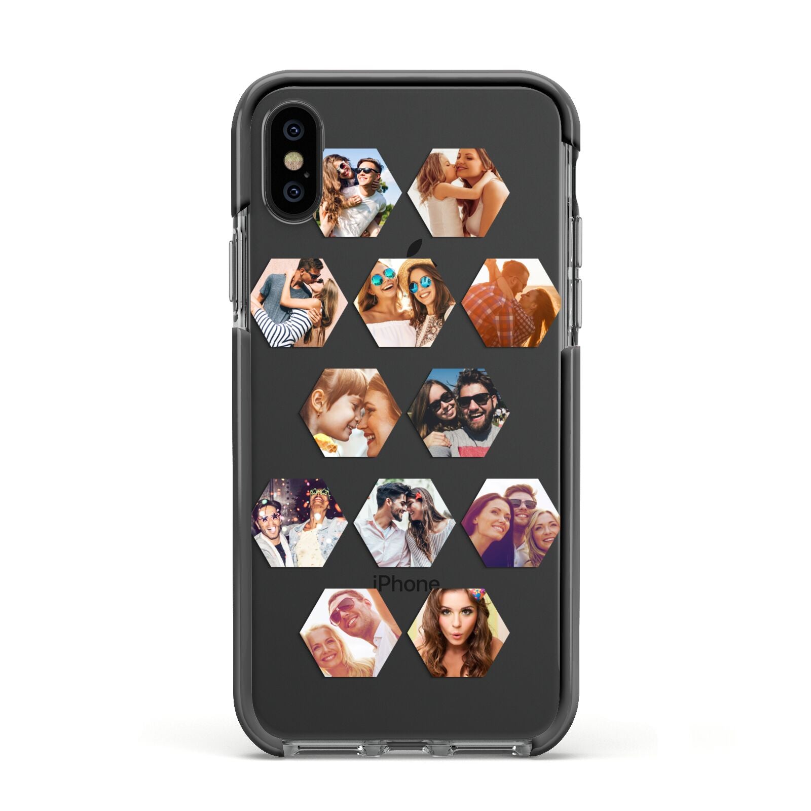 Photo Collage Hexagon Apple iPhone Xs Impact Case Black Edge on Black Phone