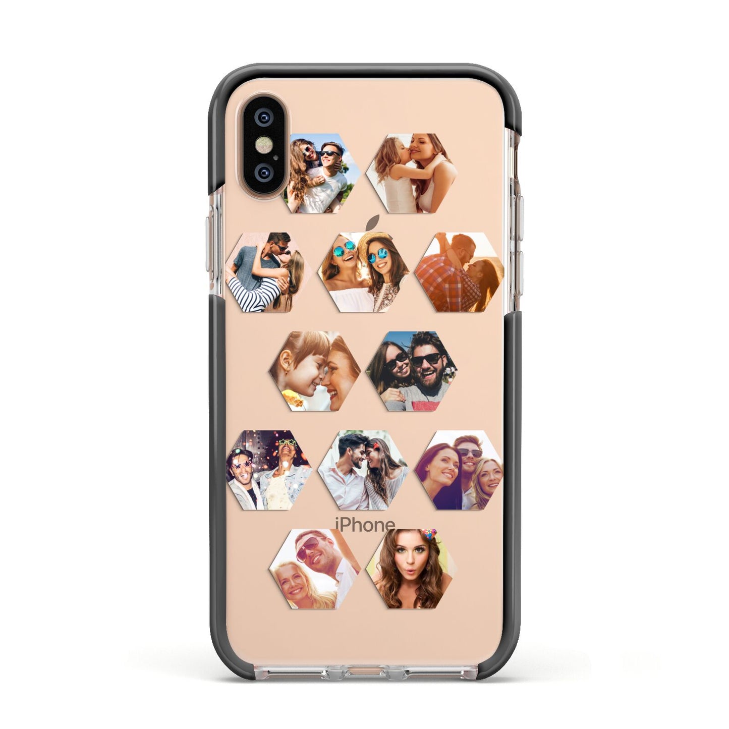 Photo Collage Hexagon Apple iPhone Xs Impact Case Black Edge on Gold Phone