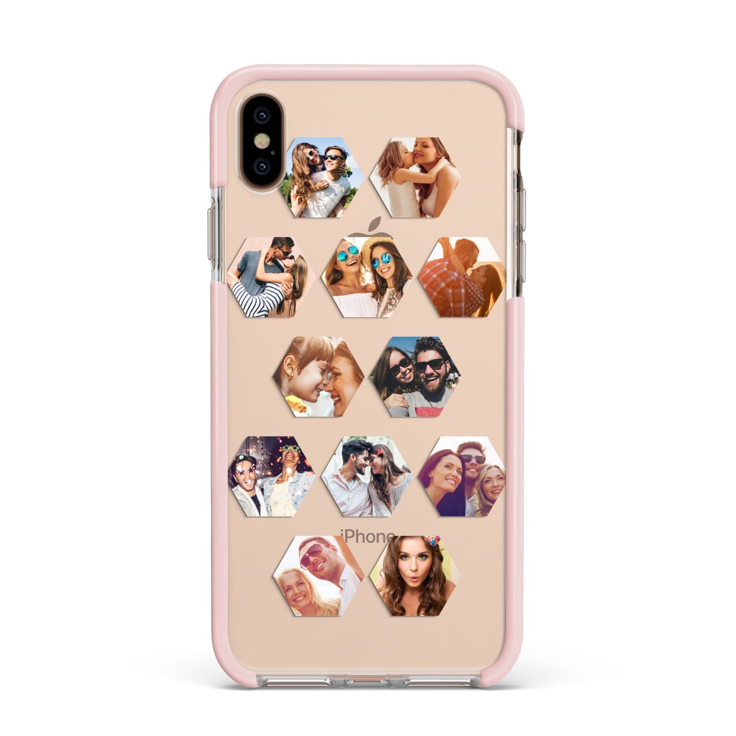 Photo Collage Hexagon Apple iPhone Xs Max Impact Case Pink Edge on Gold Phone