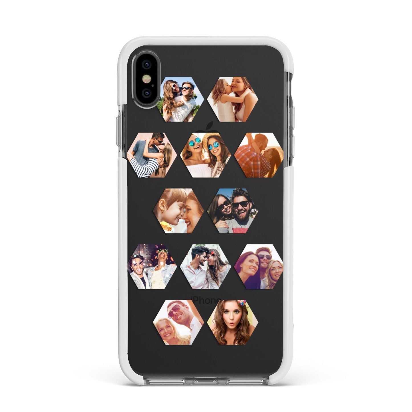 Photo Collage Hexagon Apple iPhone Xs Max Impact Case White Edge on Black Phone