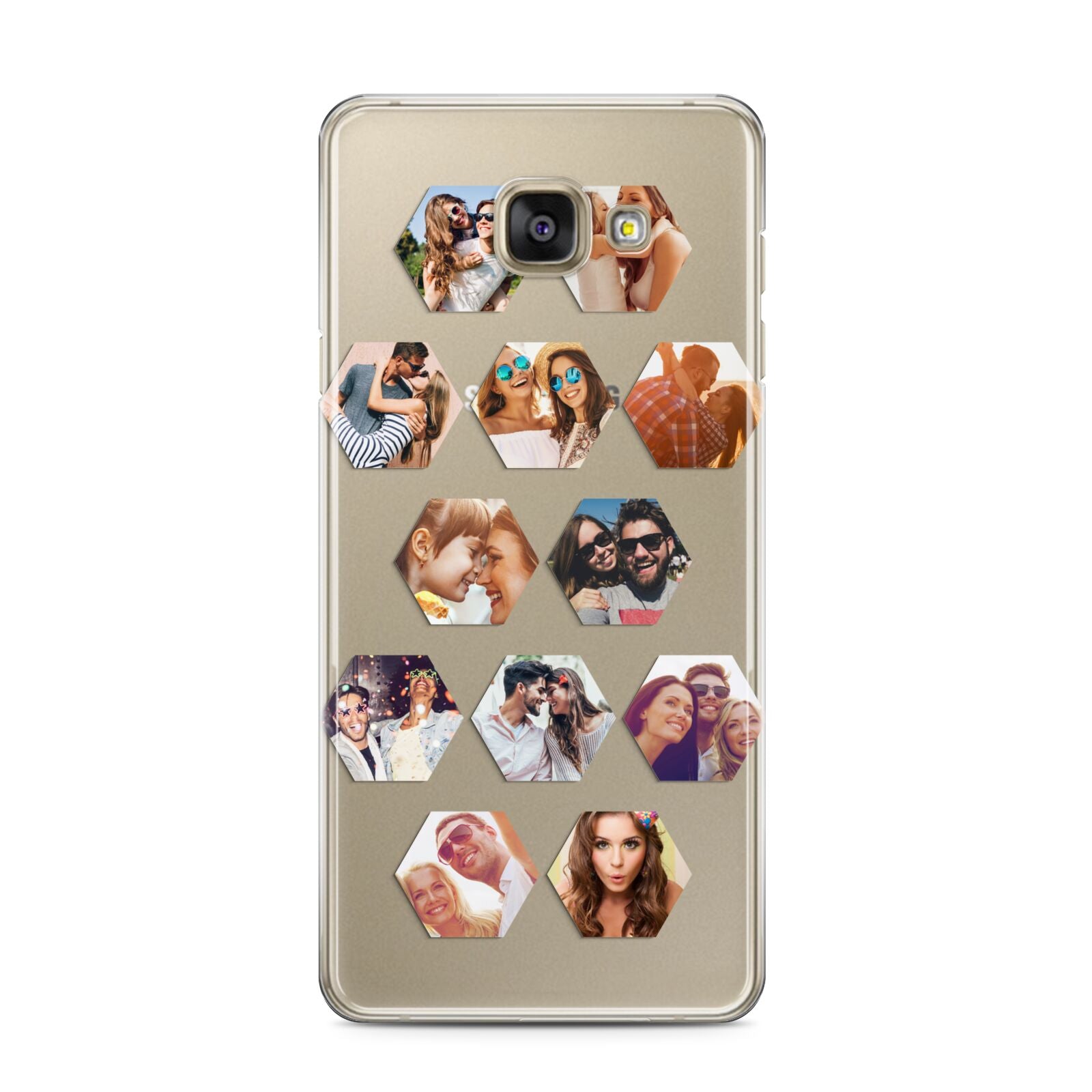 Photo Collage Hexagon Samsung Galaxy A3 2016 Case on gold phone