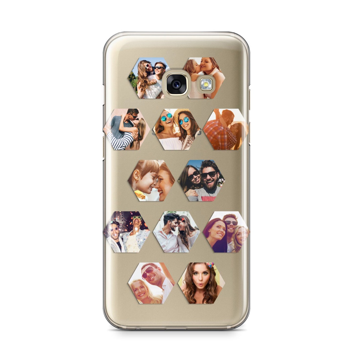 Photo Collage Hexagon Samsung Galaxy A3 2017 Case on gold phone
