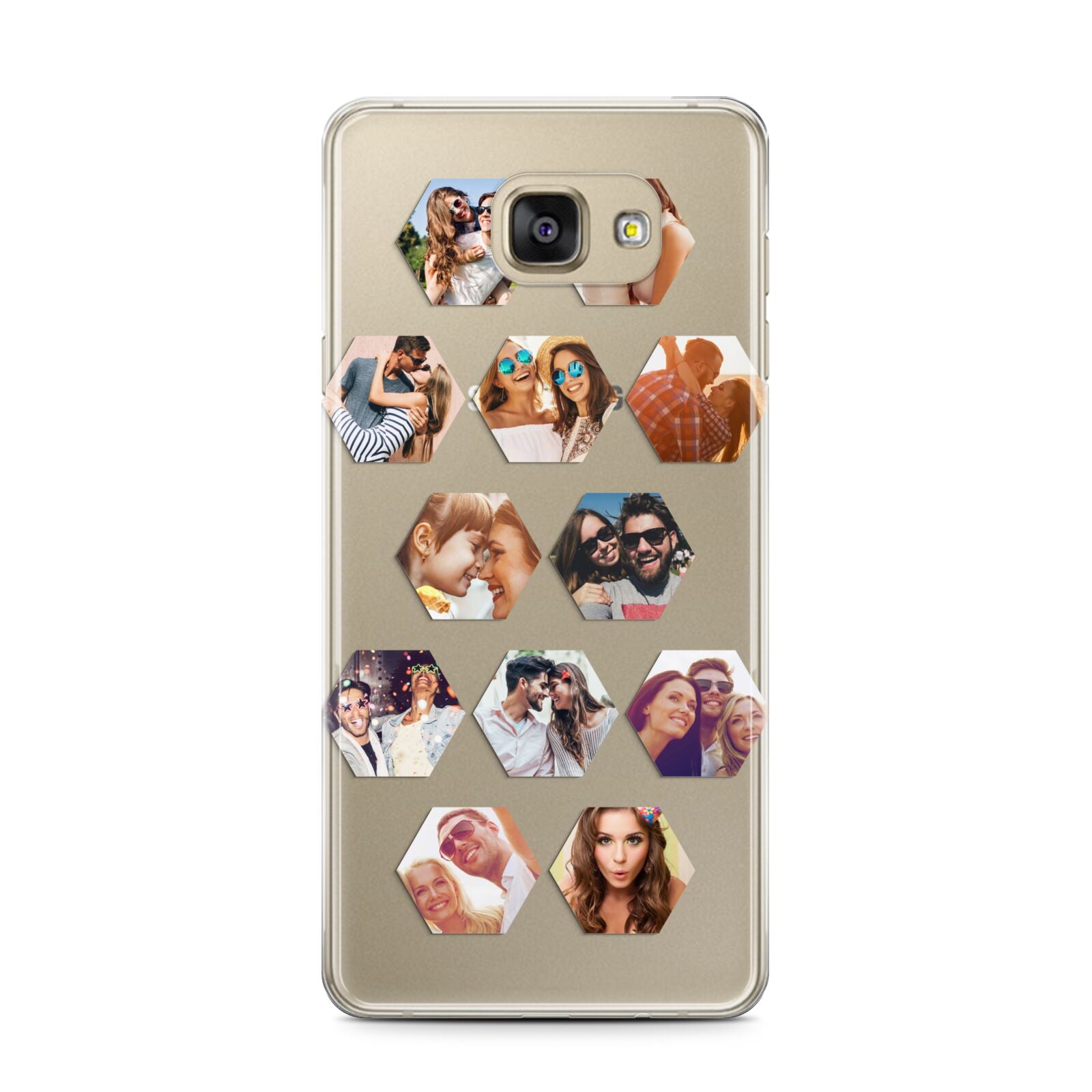Photo Collage Hexagon Samsung Galaxy A7 2016 Case on gold phone
