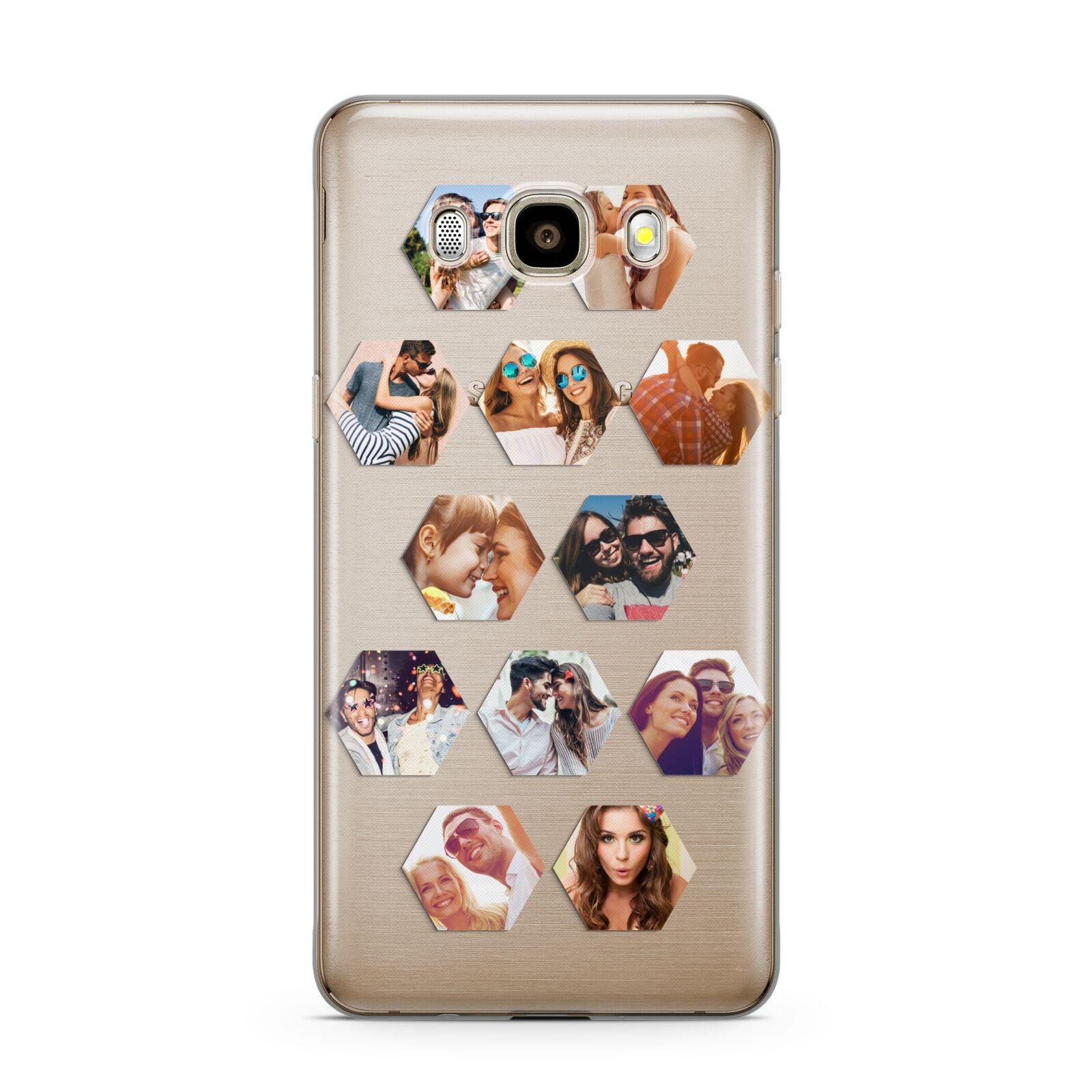Photo Collage Hexagon Samsung Galaxy J7 2016 Case on gold phone