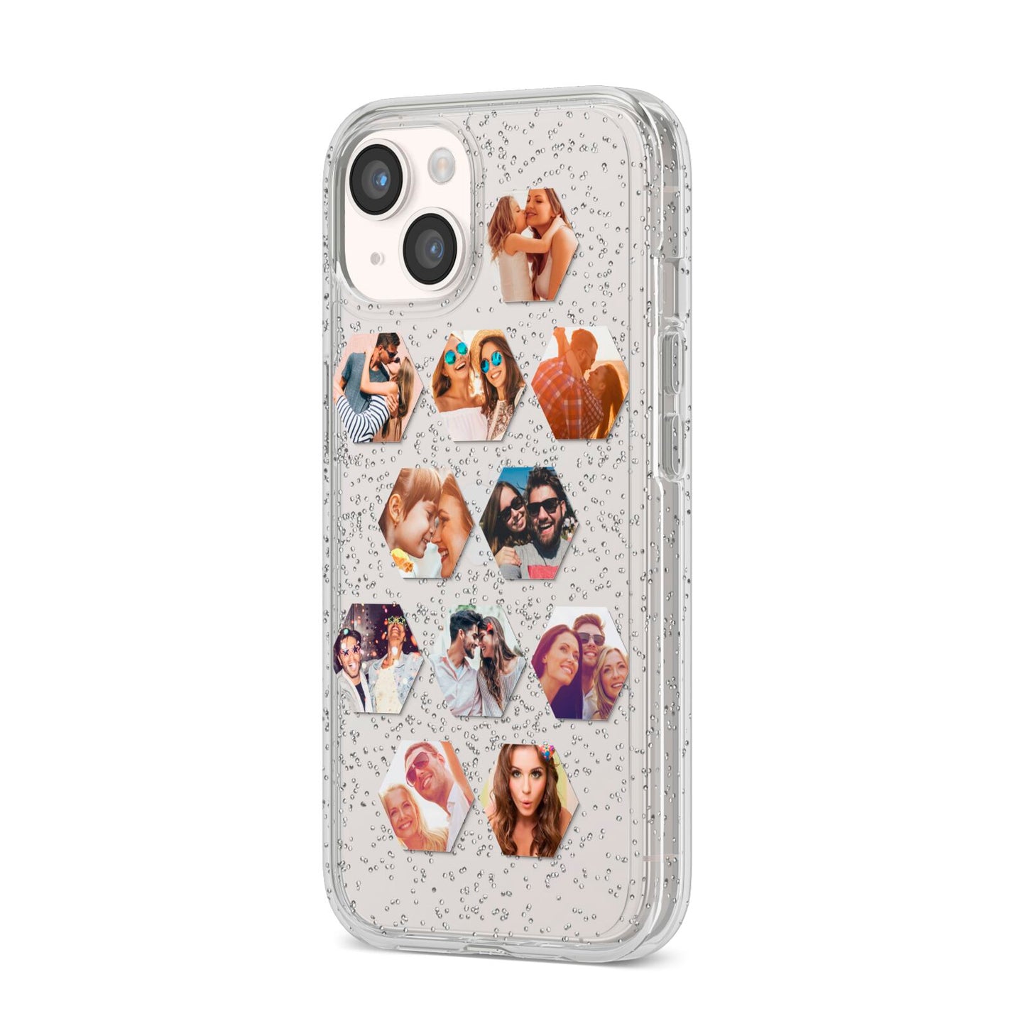 Photo Collage Hexagon iPhone 14 Glitter Tough Case Starlight Angled Image