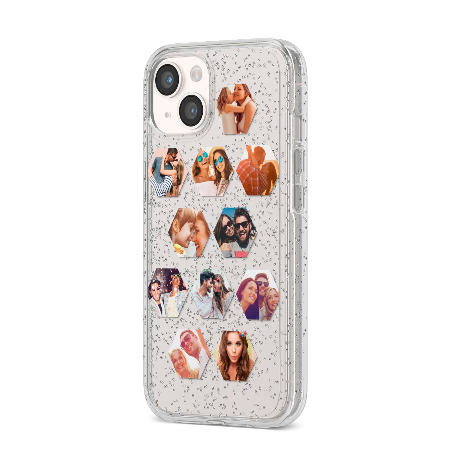 Photo Collage Hexagon iPhone 14 Glitter Tough Case Starlight Angled Image
