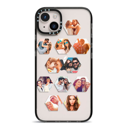 Photo Collage Hexagon iPhone 14 Plus Black Impact Case on Silver phone